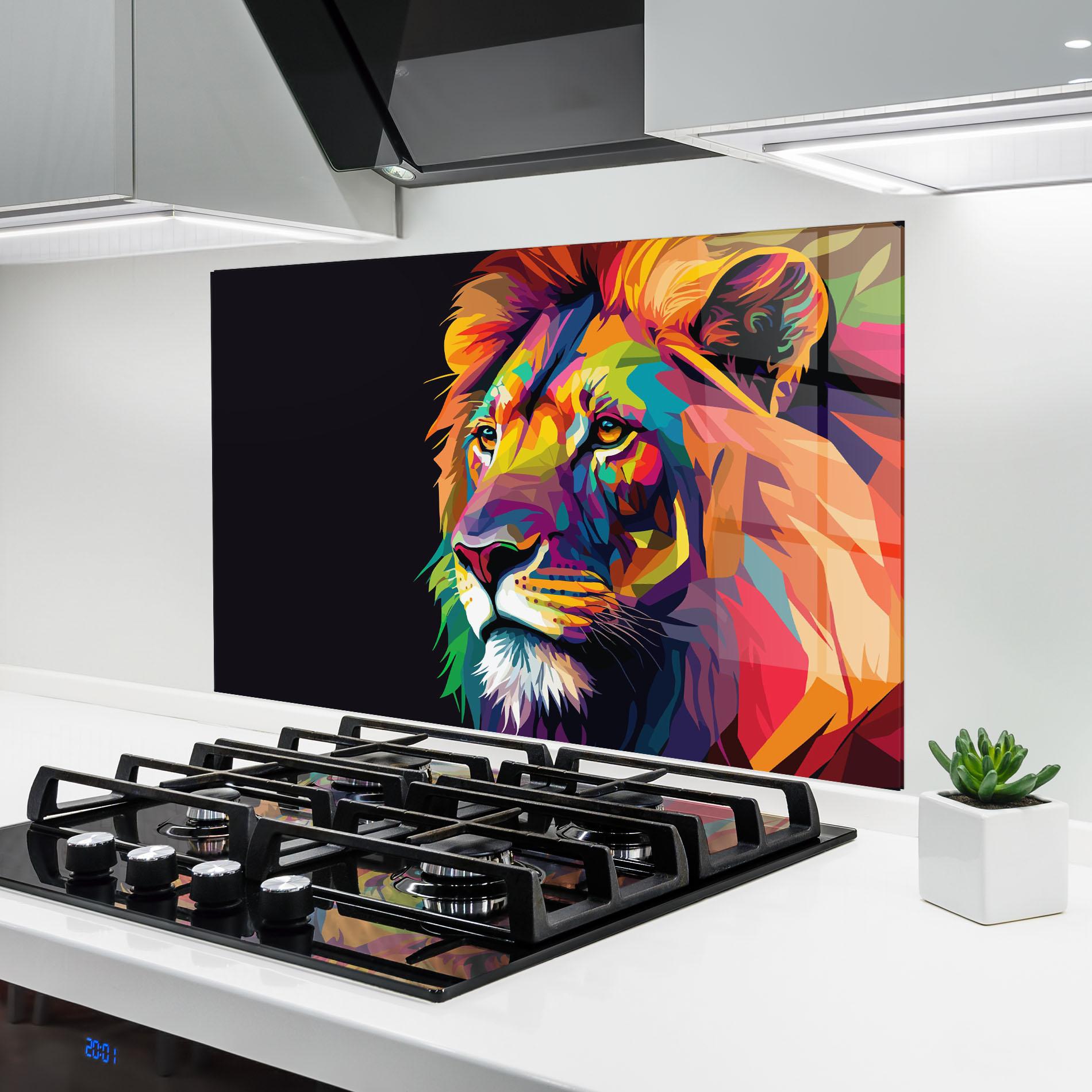 Konyhai üveg hátfal Colorful Lion mockup 6