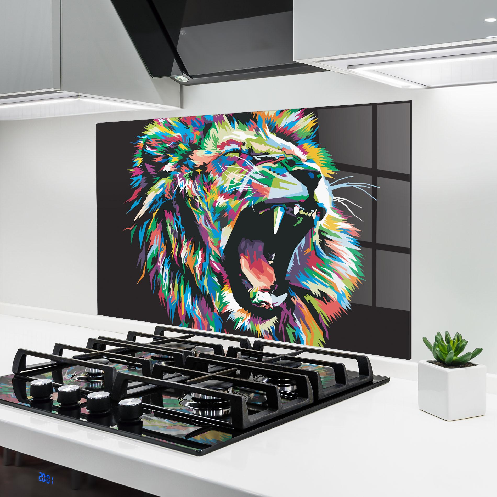 Konyhai üveg hátfal Green Blue Lion mockup 6