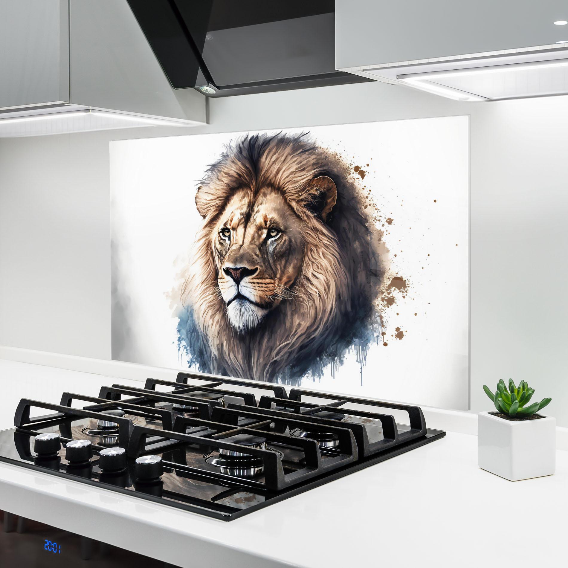 Konyhai üveg hátfal Lion Head Painting mockup 6