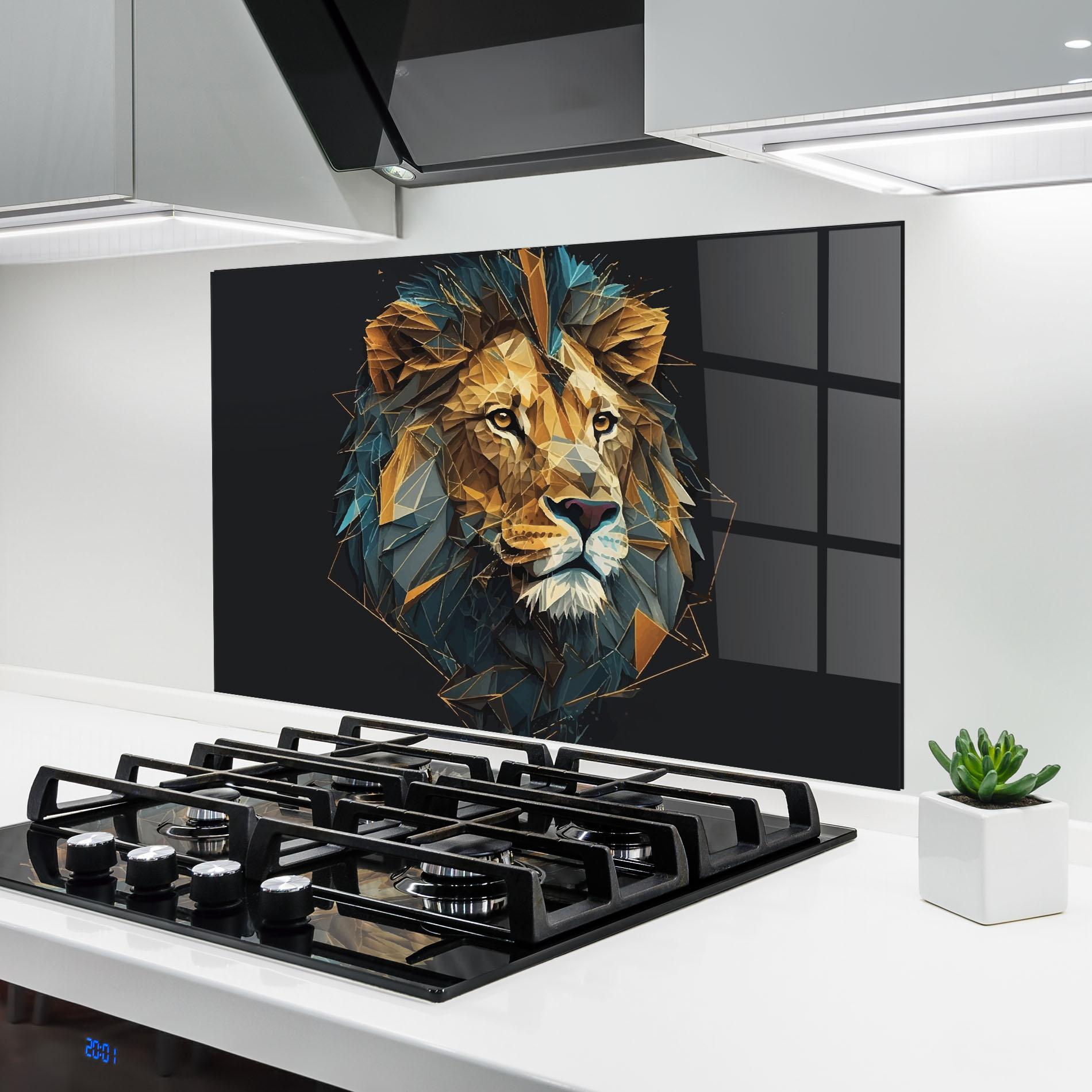 Konyhai üveg hátfal Lion On Grey mockup 6