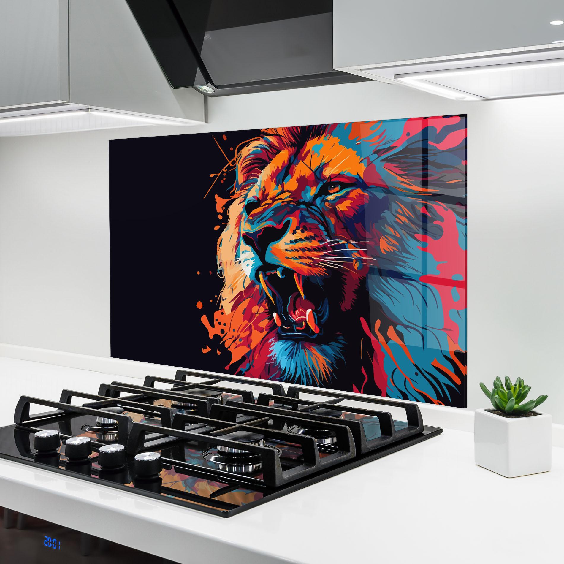 Konyhai üveg hátfal Orange Red Lion mockup 6