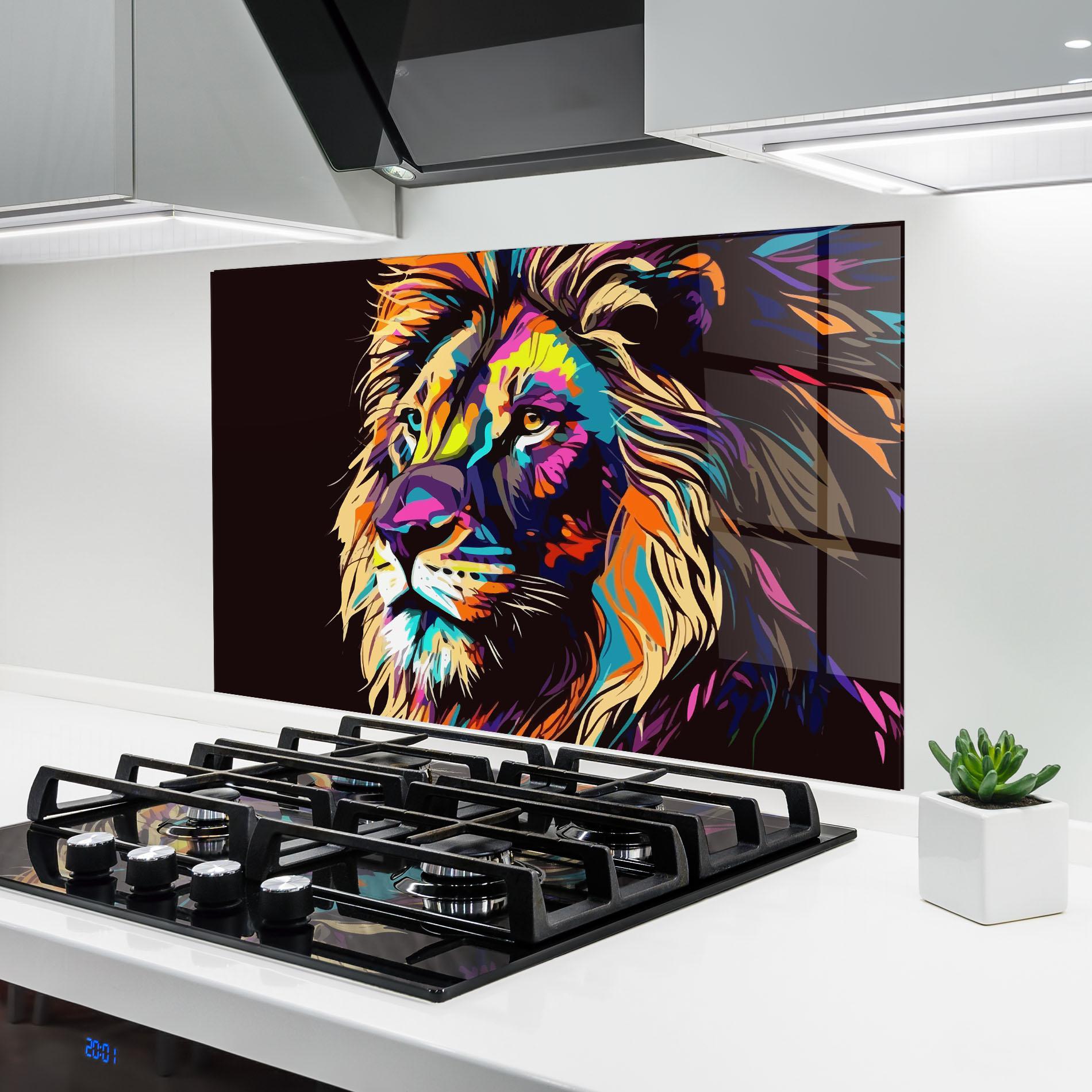 Konyhai üveg hátfal Purple Orange Lion mockup 6