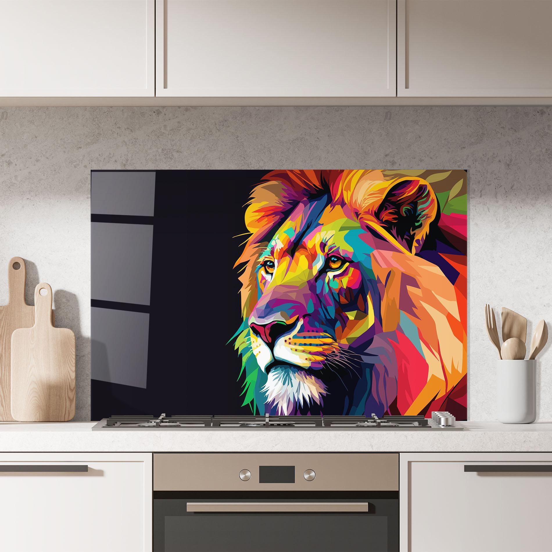 Konyhai üveg hátfal Colorful Lion mockup 7