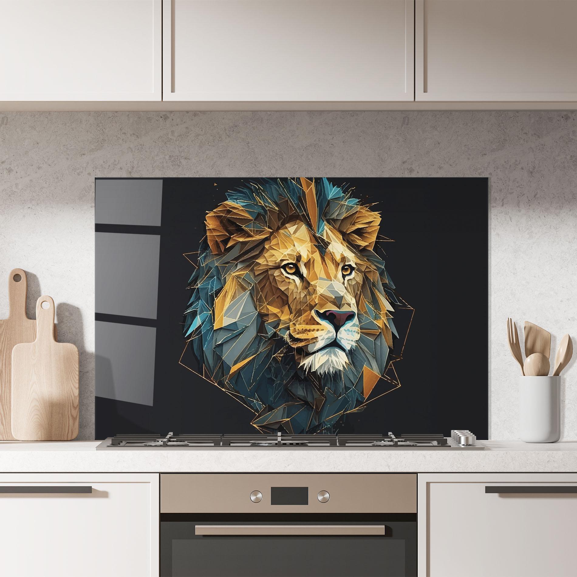 Konyhai üveg hátfal Lion On Grey mockup 7
