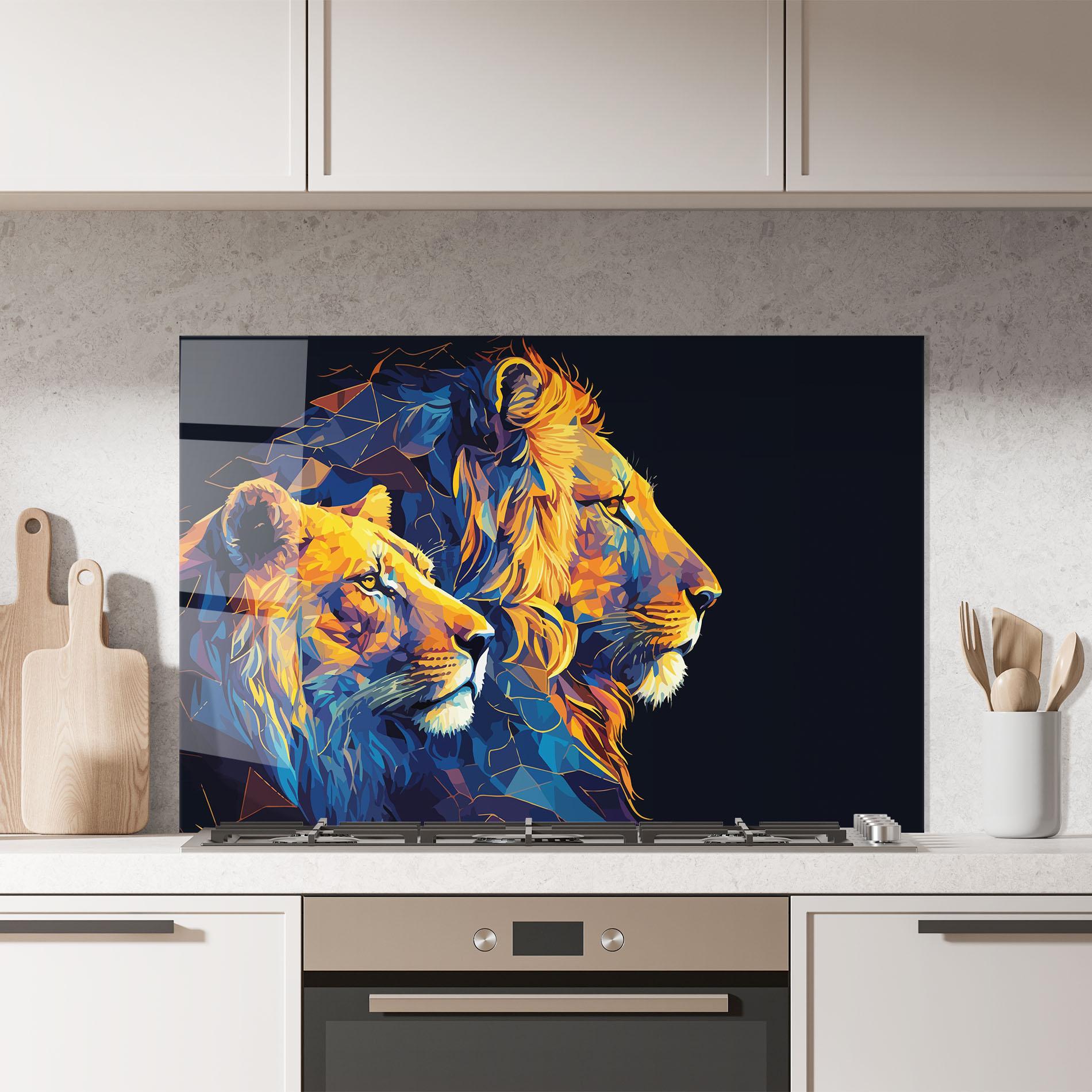 Konyhai üveg hátfal Orange Blue Lion mockup 7