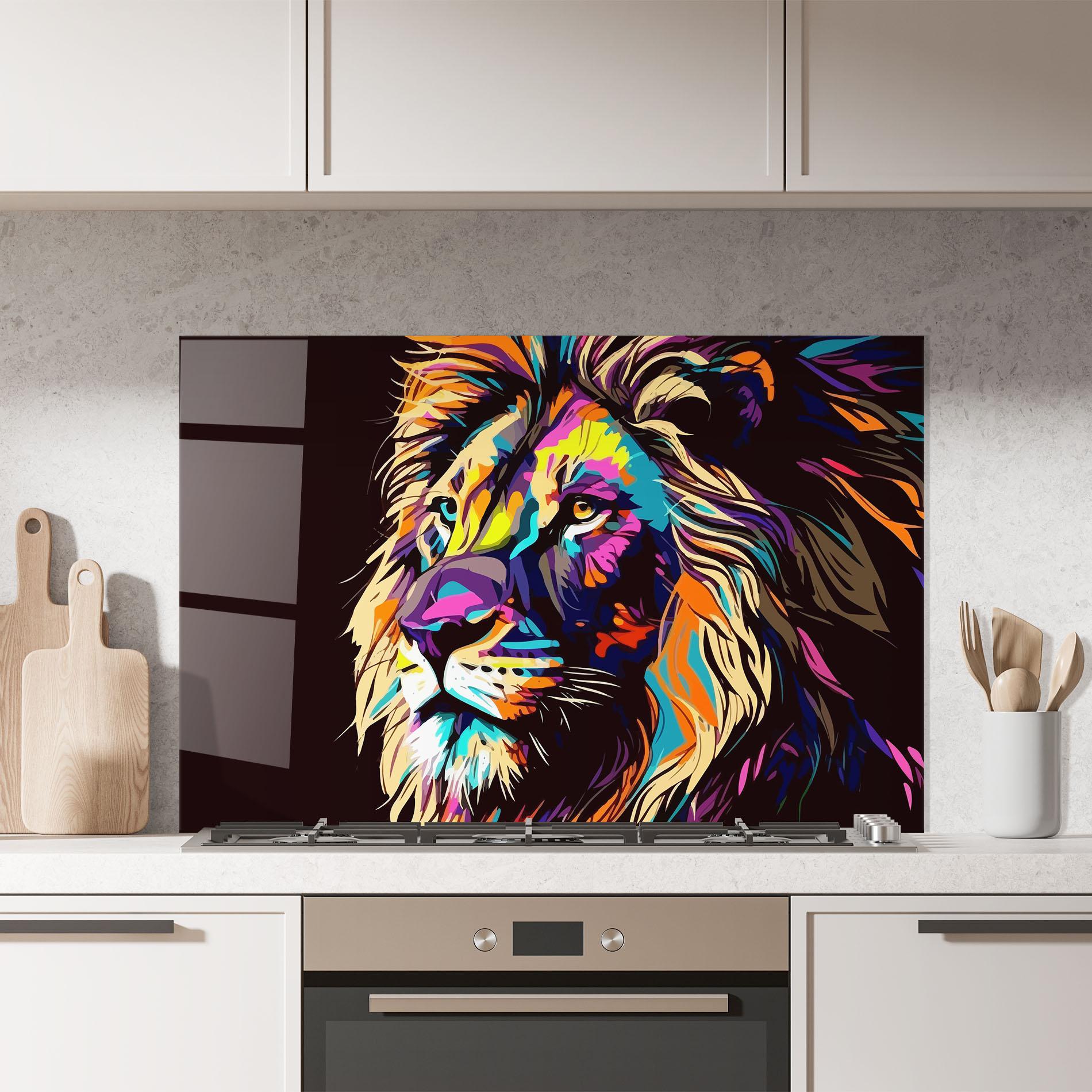 Konyhai üveg hátfal Purple Orange Lion mockup 7