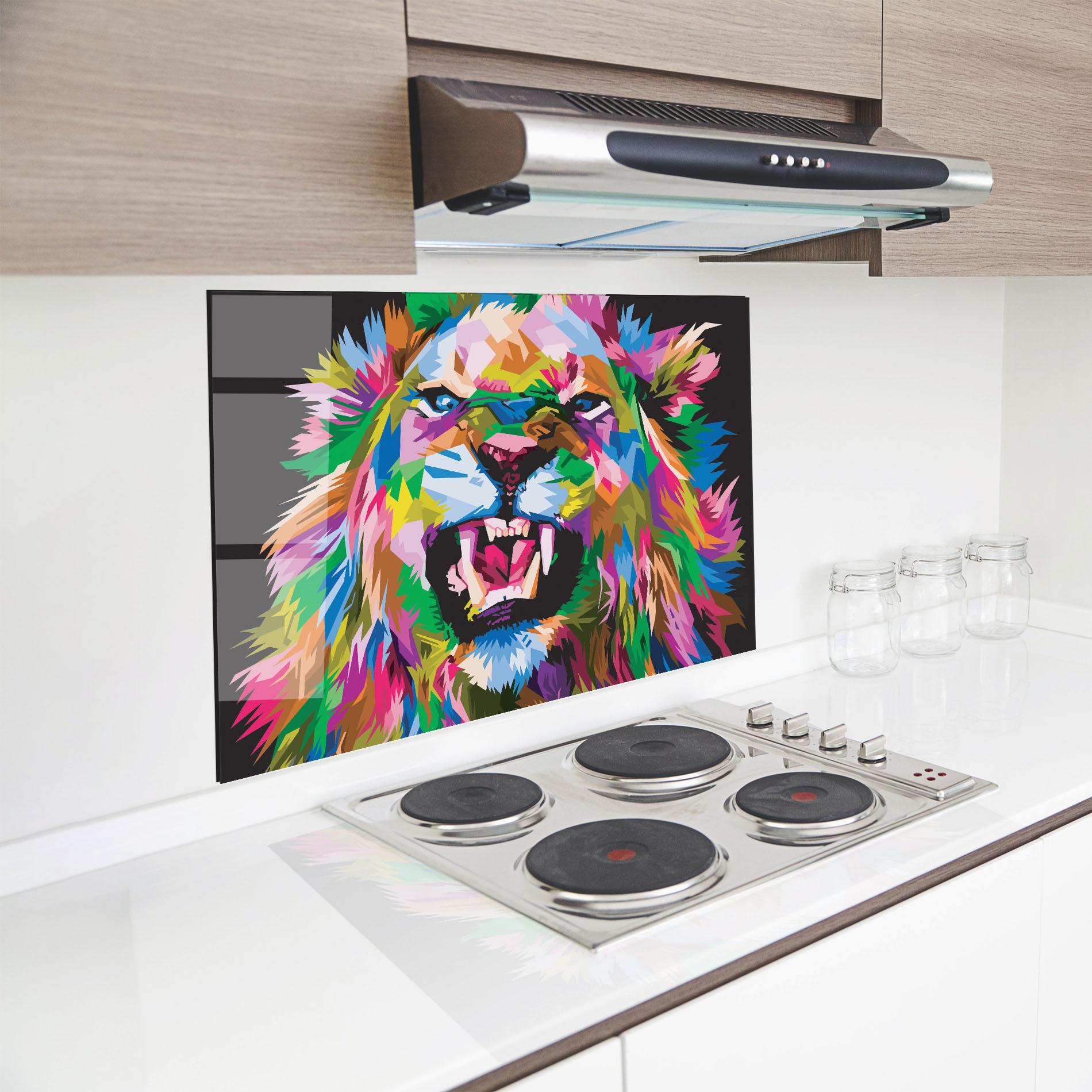 Konyhai üveg hátfal Angry Lion Eyes mockup 8