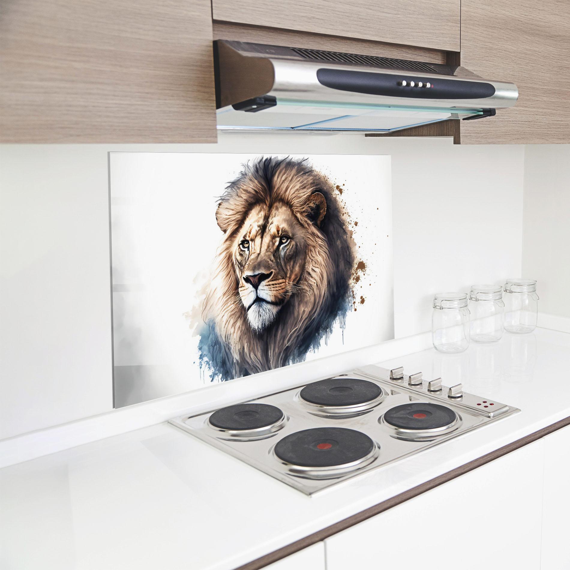 Konyhai üveg hátfal Lion Head Painting mockup 8