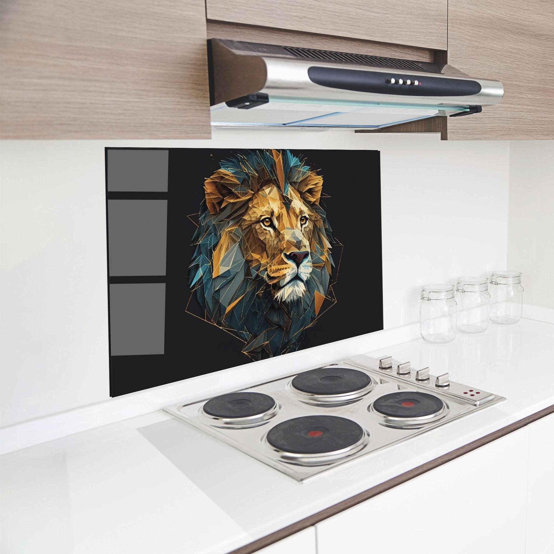 Konyhai üveg hátfal Lion On Grey mockup 8