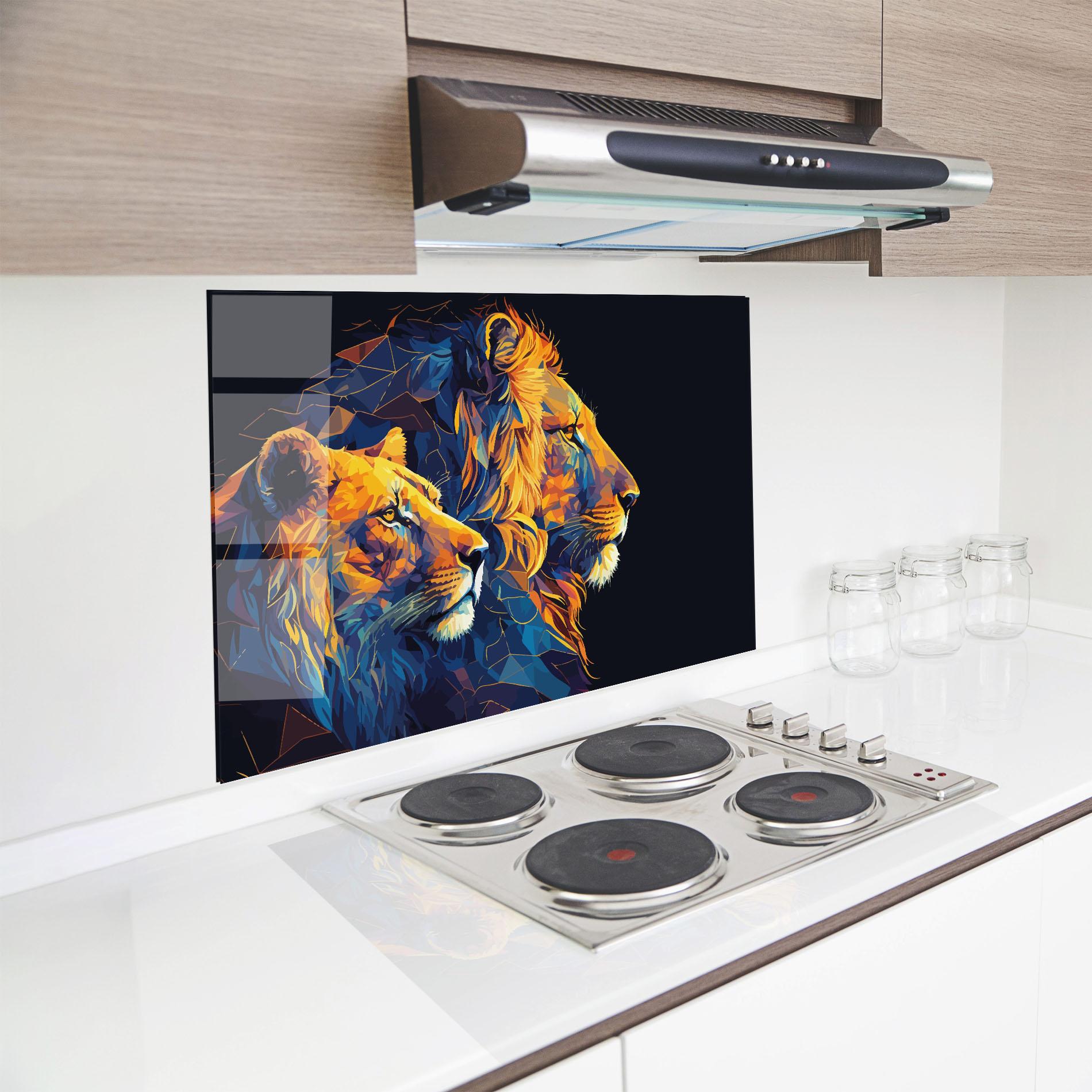 Konyhai üveg hátfal Orange Blue Lion mockup 8