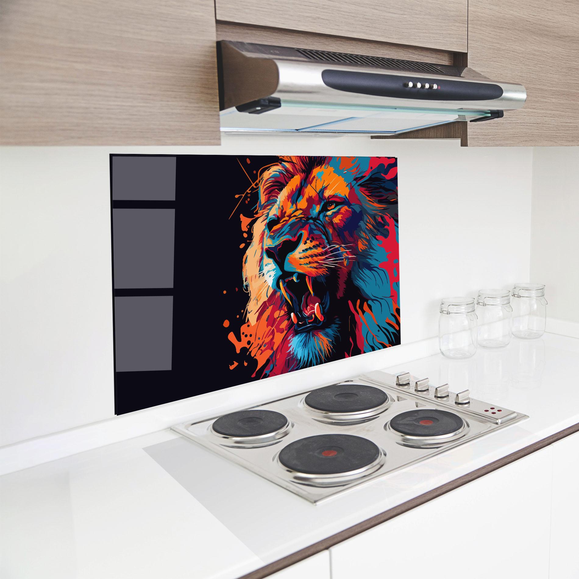 Konyhai üveg hátfal Orange Red Lion mockup 8