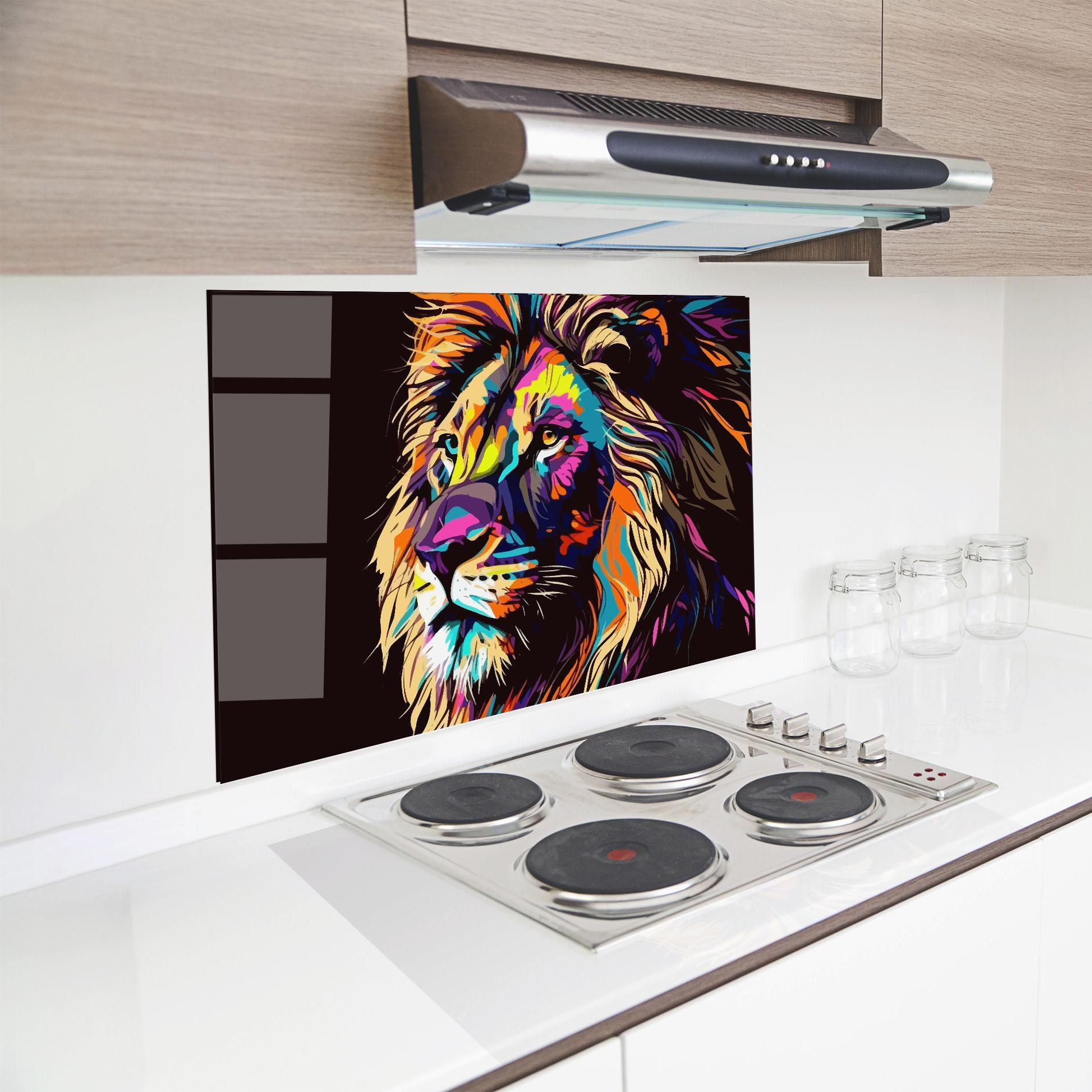 Konyhai üveg hátfal Purple Orange Lion mockup 8