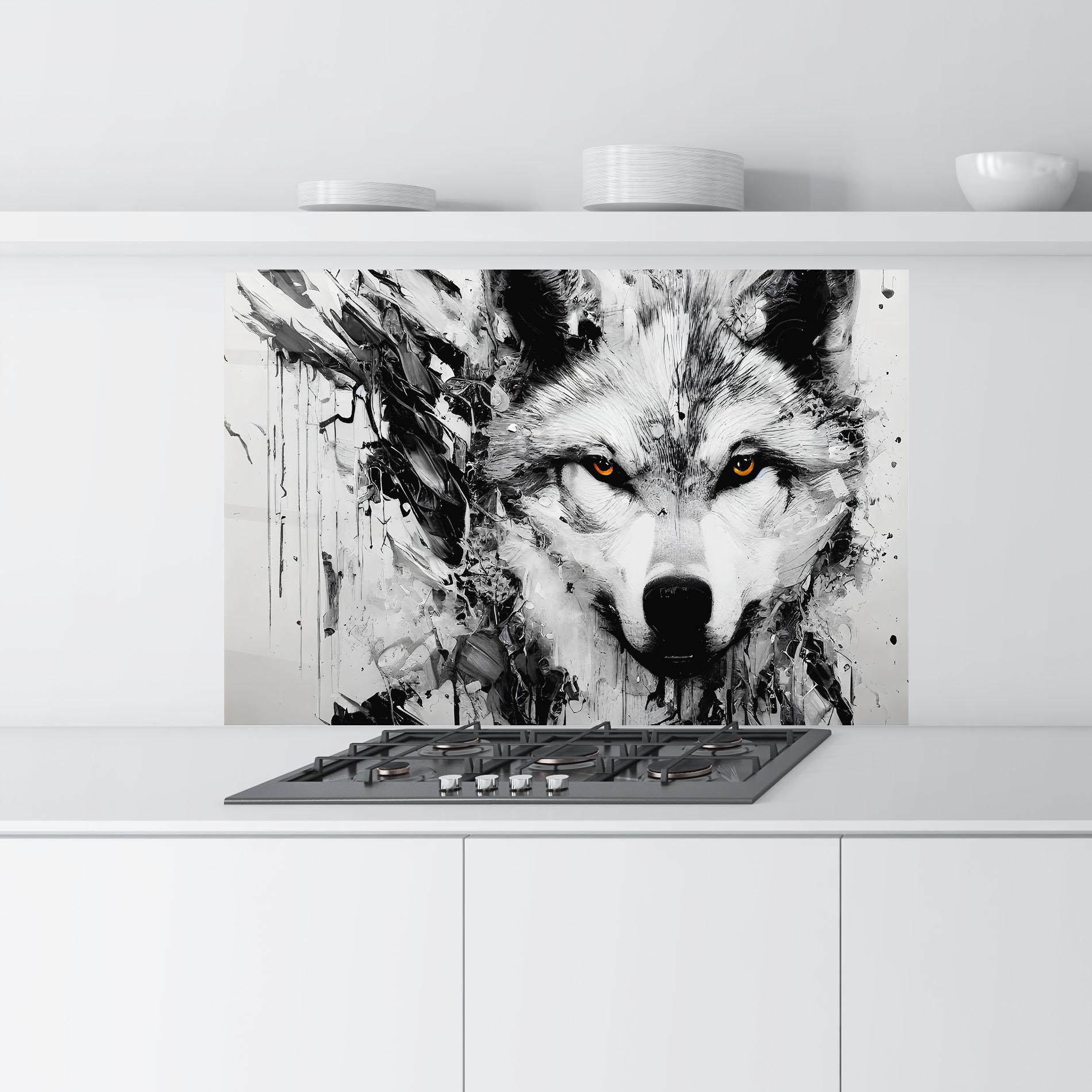 Konyhai üveg hátfal Grey Wolf Portrait mockup 9