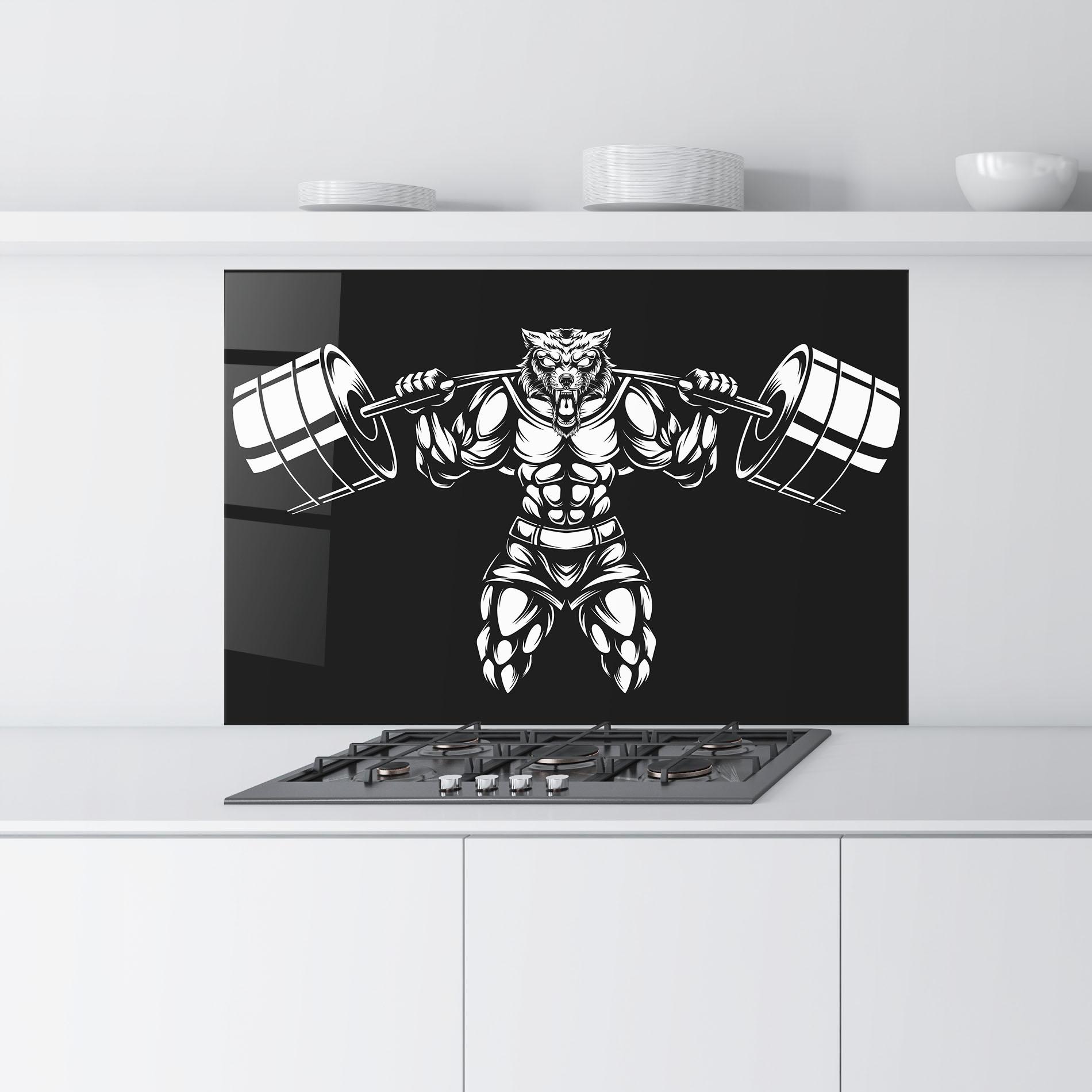 Konyhai üveg hátfal Work Out Wolf mockup 9