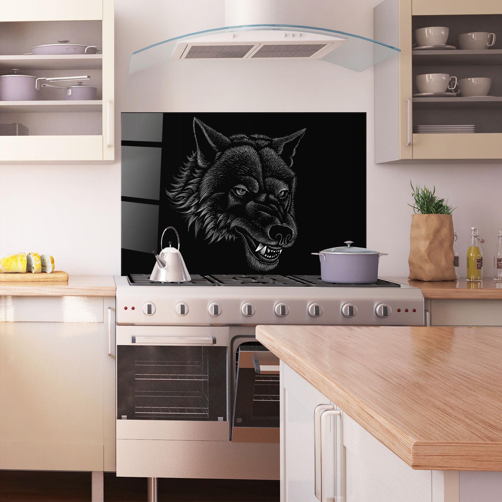 Konyhai üveg hátfal Angry Wolf Face mockup 1