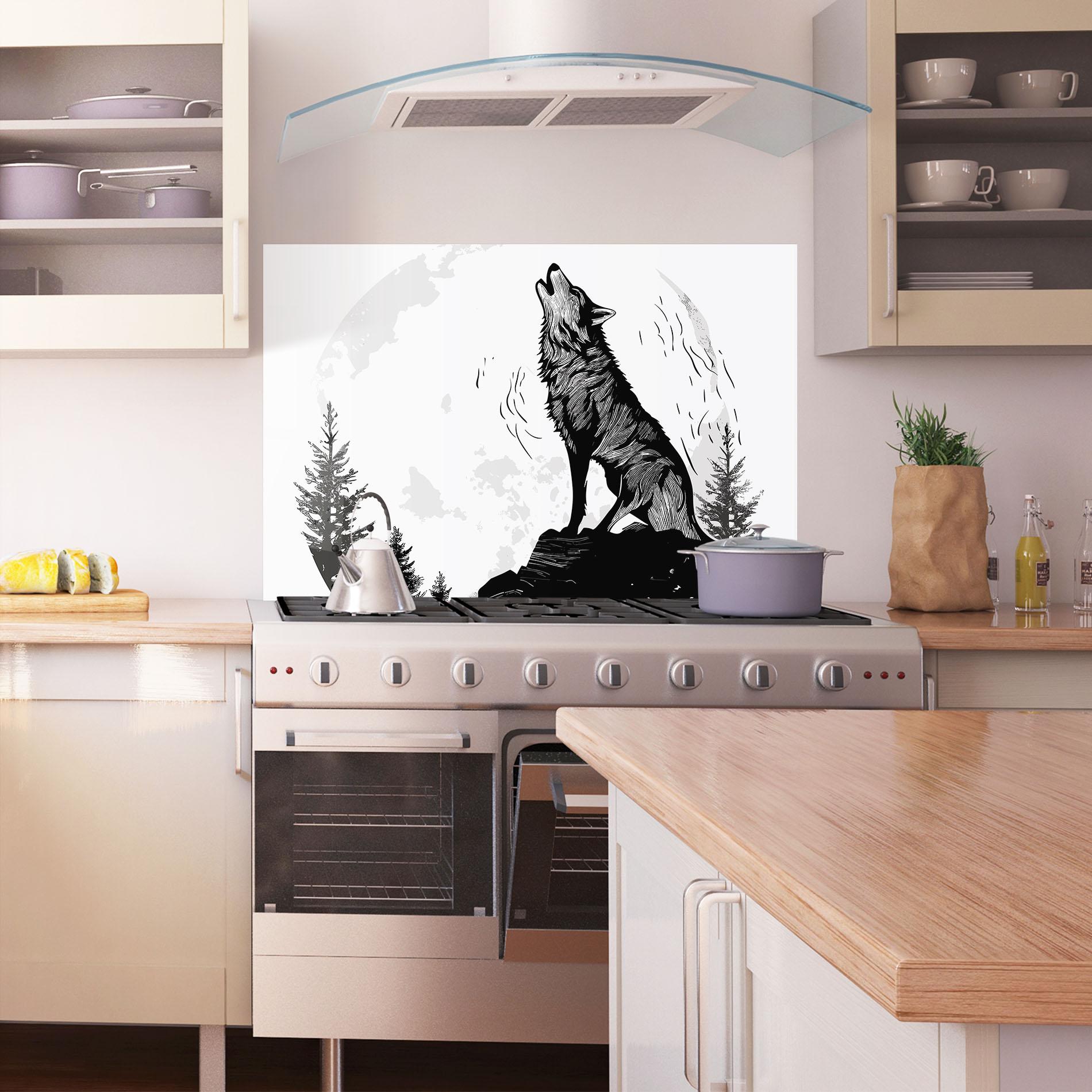 Konyhai üveg hátfal Grey Moon Wolf mockup 1