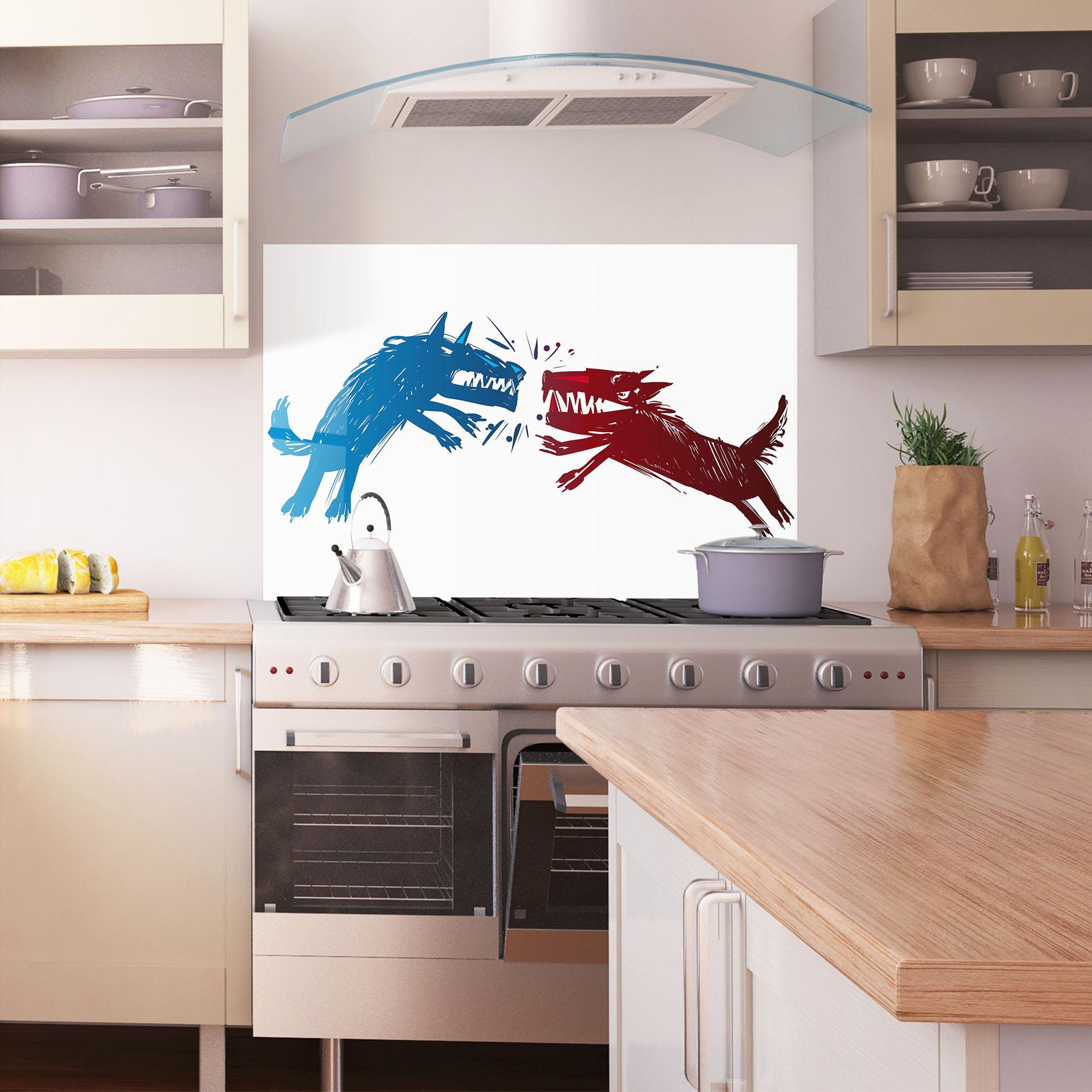 Konyhai üveg hátfal Red Blue Wolves mockup 1