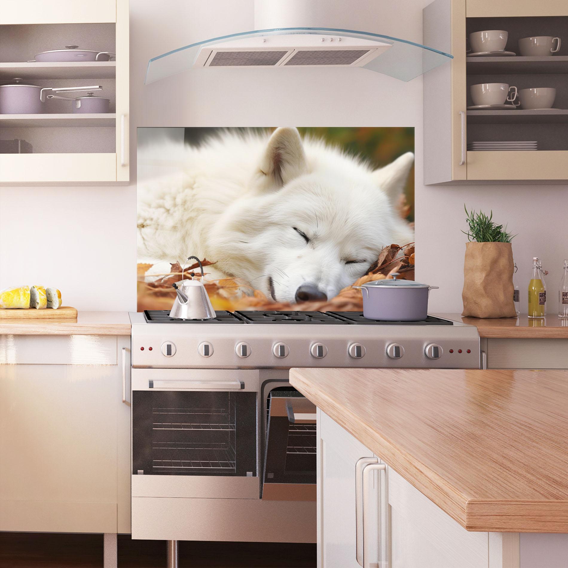 Konyhai üveg hátfal White Wolf Sleeping mockup 1