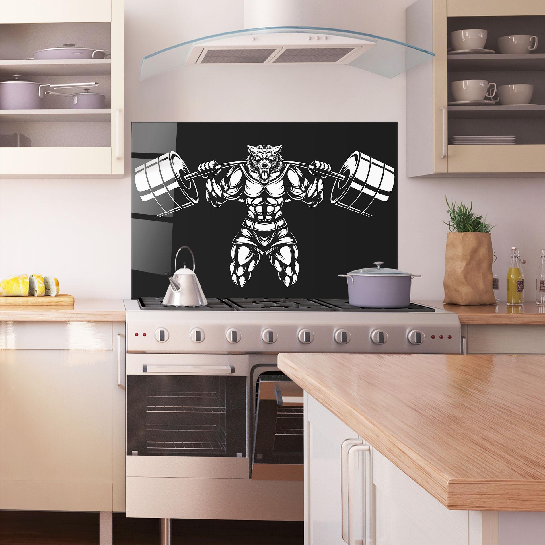 Konyhai üveg hátfal Work Out Wolf mockup 1