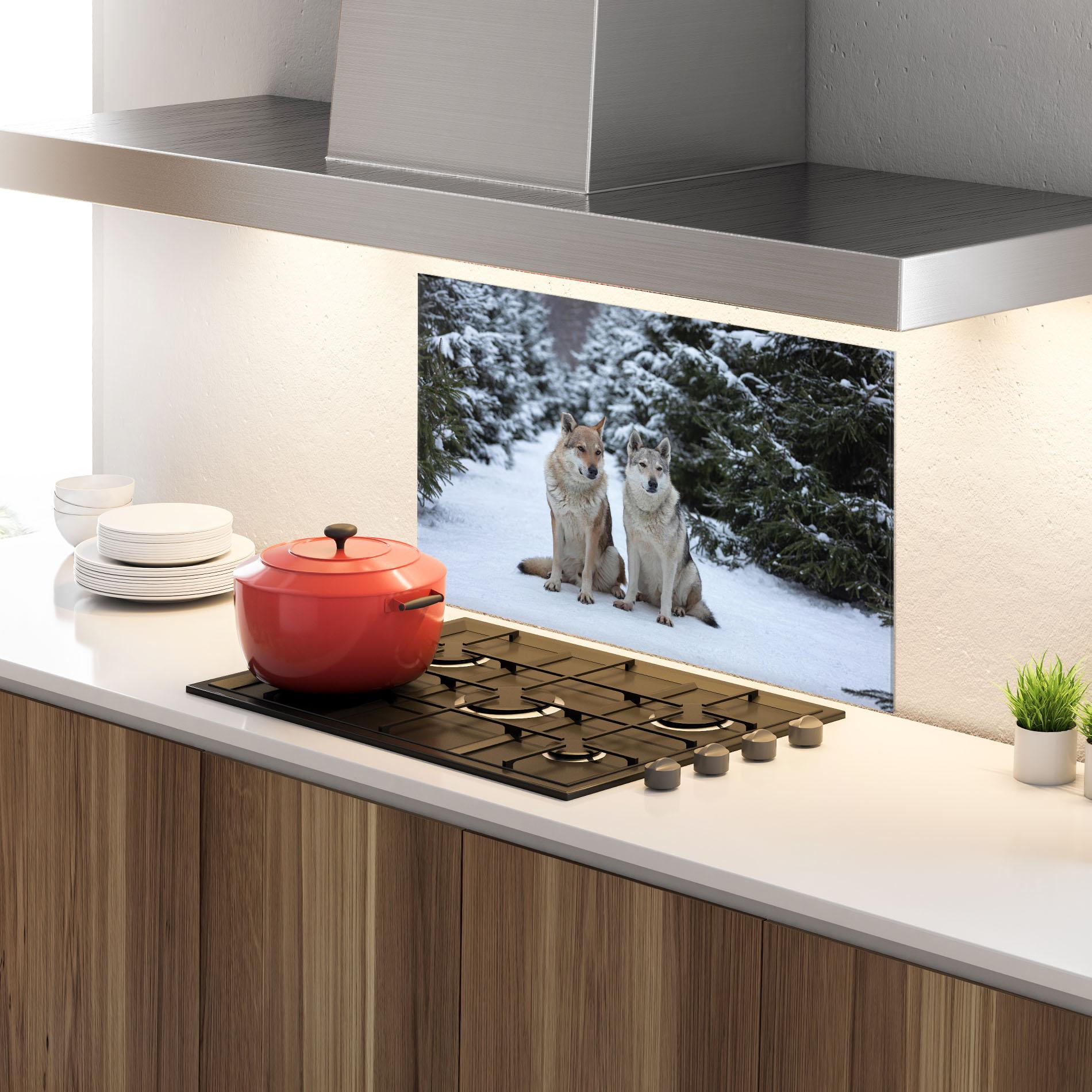 Konyhai üveg hátfal 2 Wolfs Sitting mockup 4