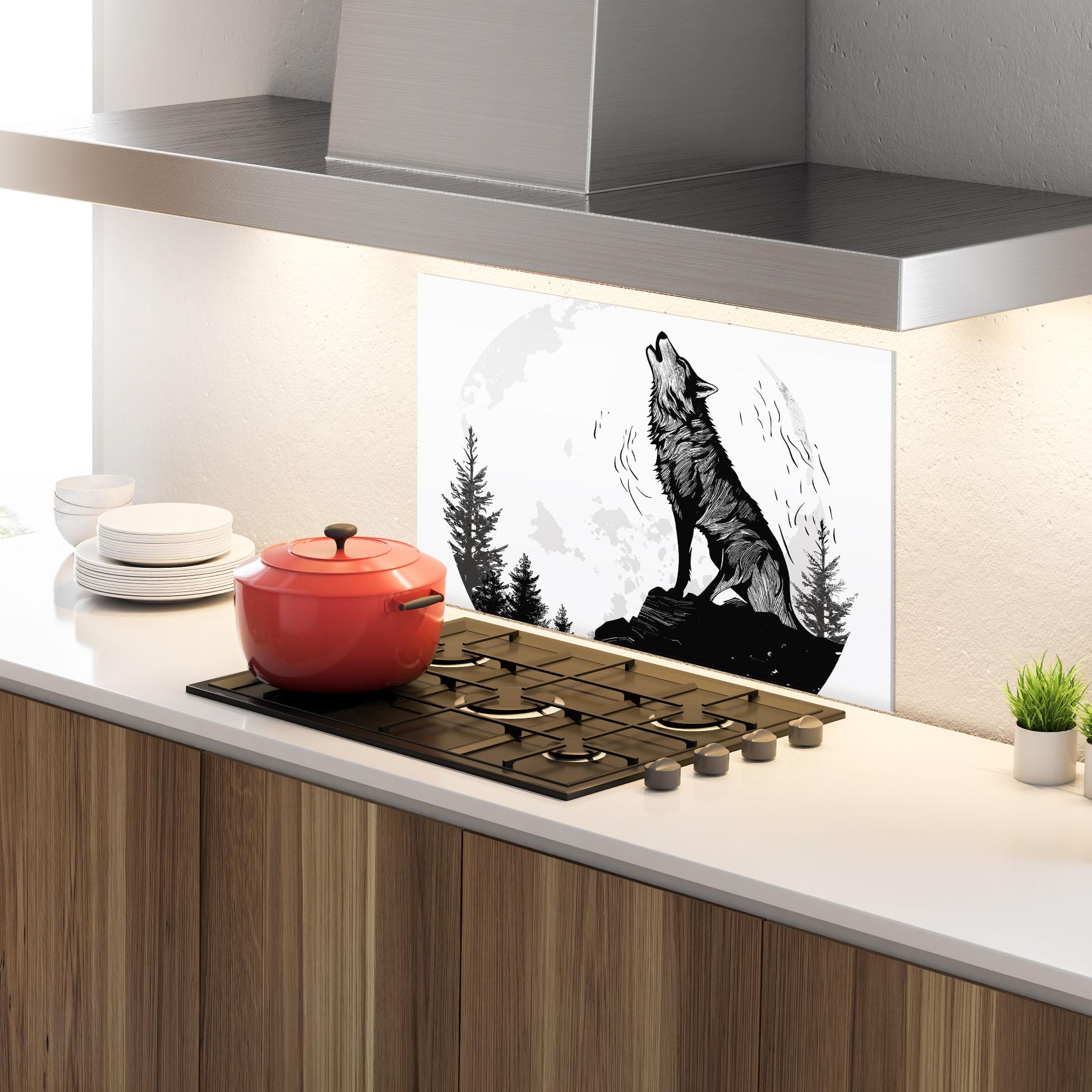 Konyhai üveg hátfal Grey Moon Wolf mockup 4