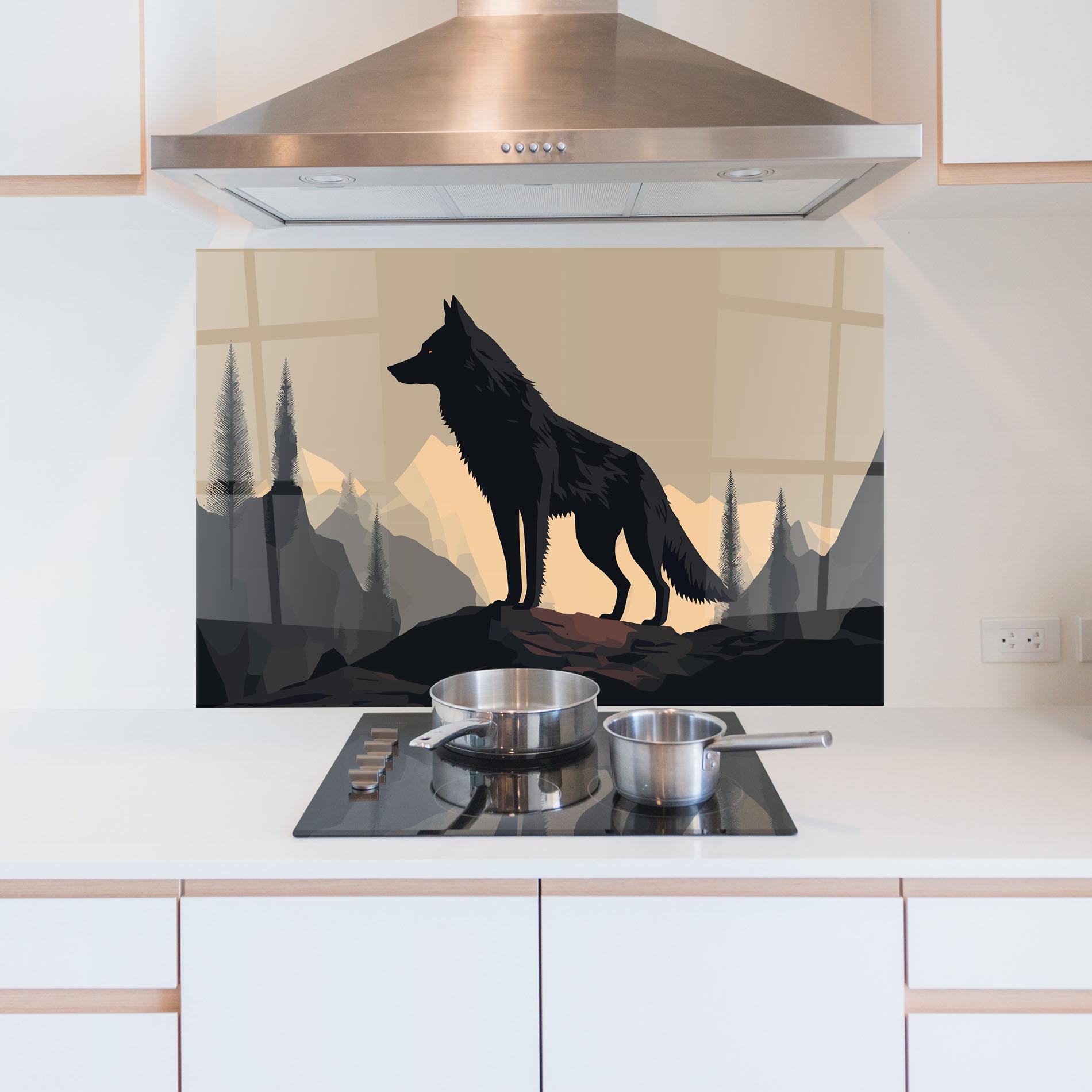 Konyhai üveg hátfal Black Wolf mockup 5