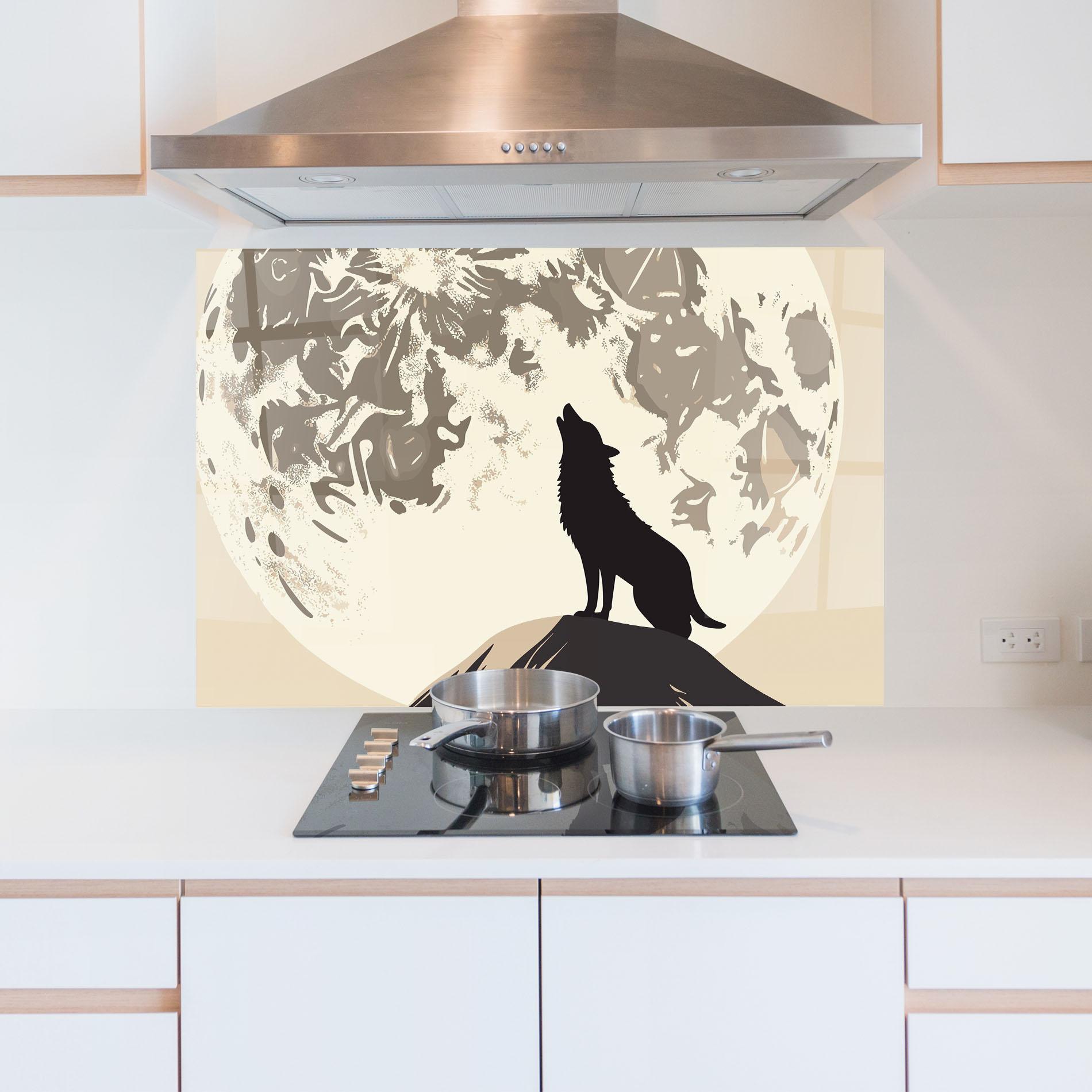 Konyhai üveg hátfal Cream Moon Wolf mockup 5