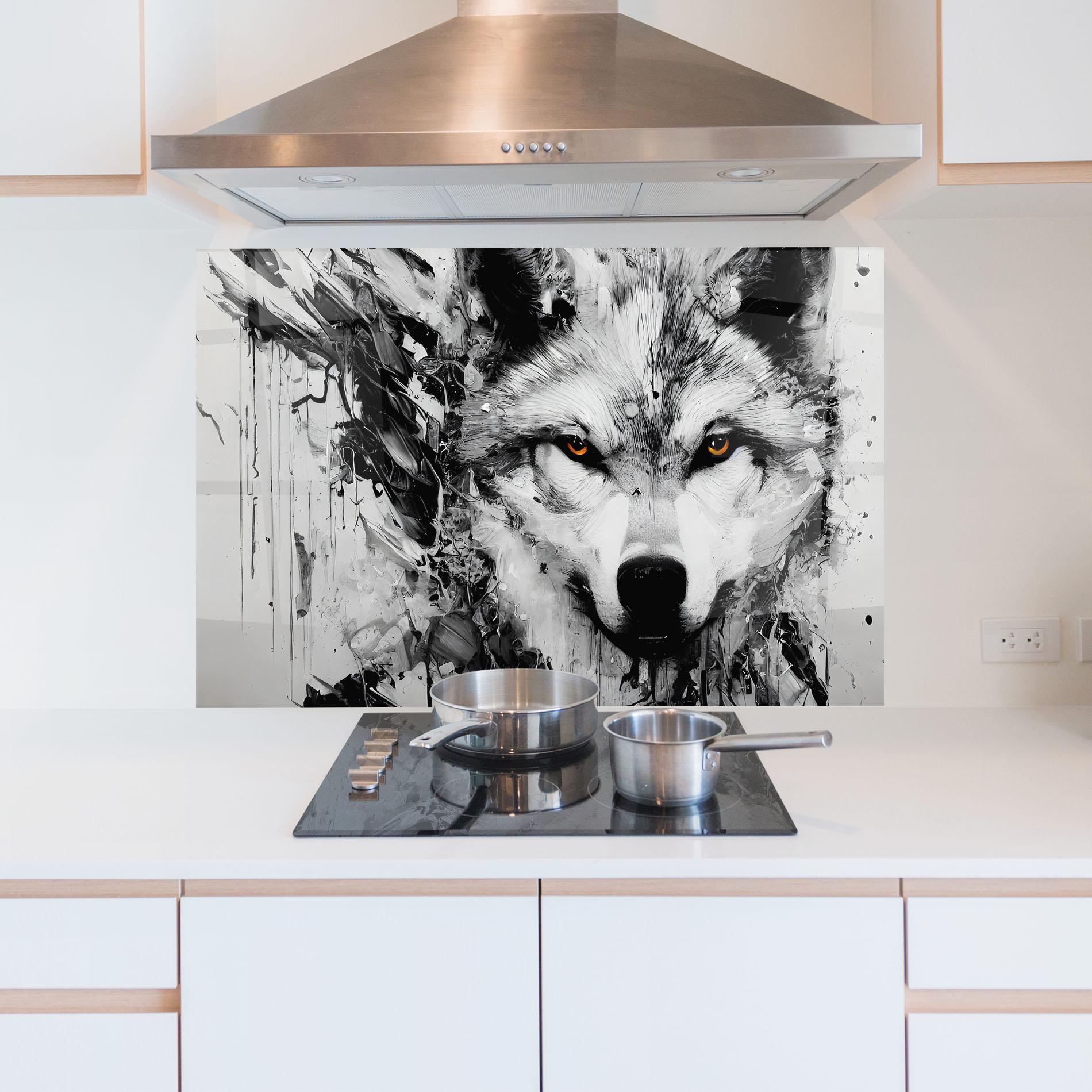 Konyhai üveg hátfal Grey Wolf Portrait mockup 5