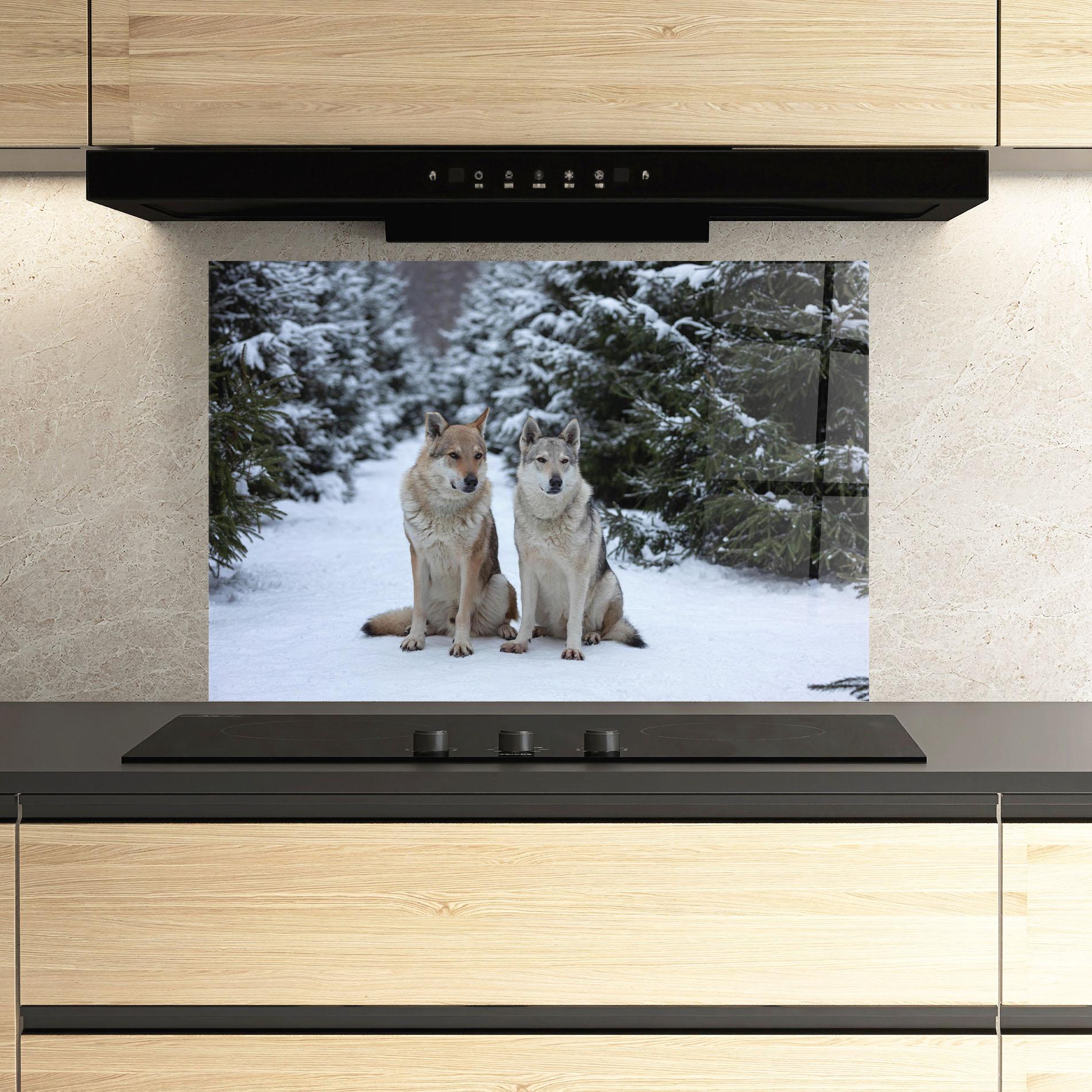 Konyhai üveg hátfal 2 Wolfs Sitting mockup 3