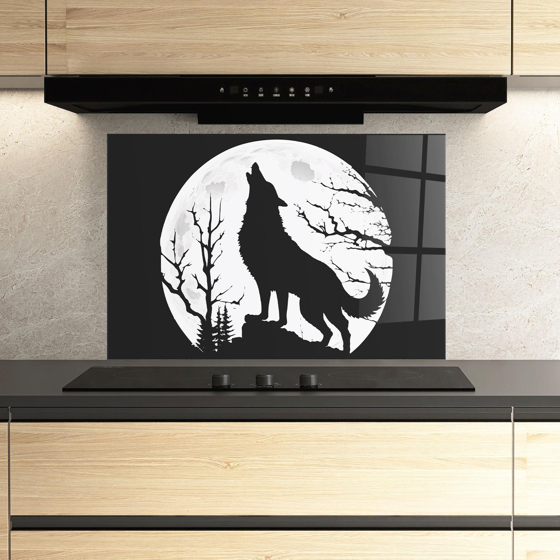 Konyhai üveg hátfal Full Moon Wolf mockup 3