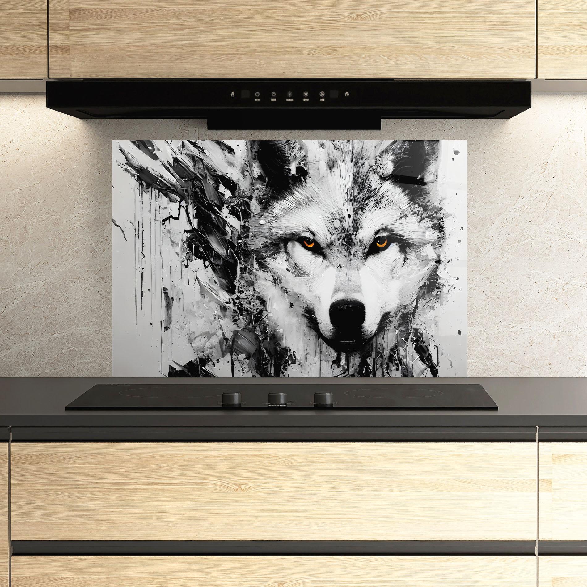 Konyhai üveg hátfal Grey Wolf Portrait mockup 3