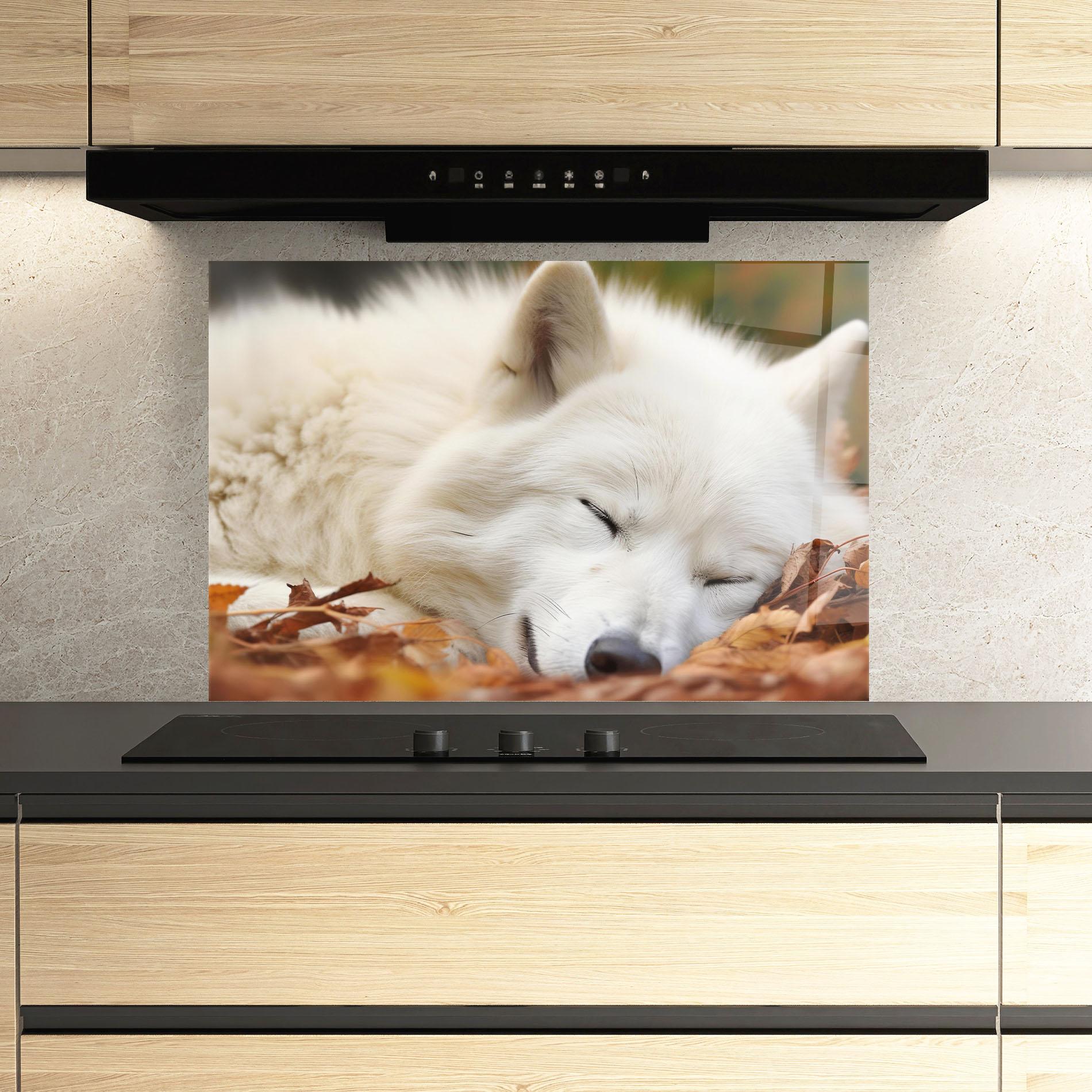 Konyhai üveg hátfal White Wolf Sleeping mockup 3