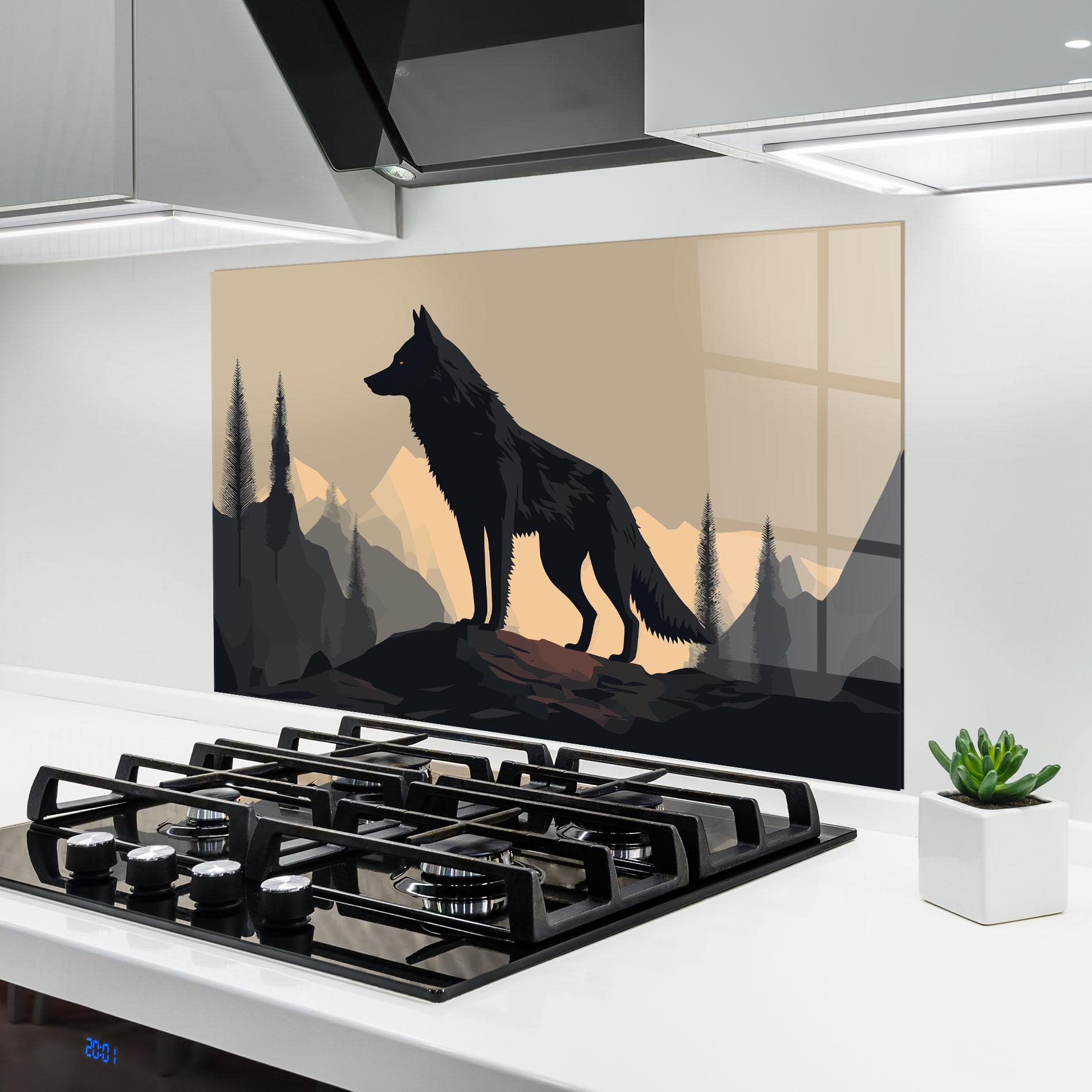 Konyhai üveg hátfal Black Wolf mockup 6