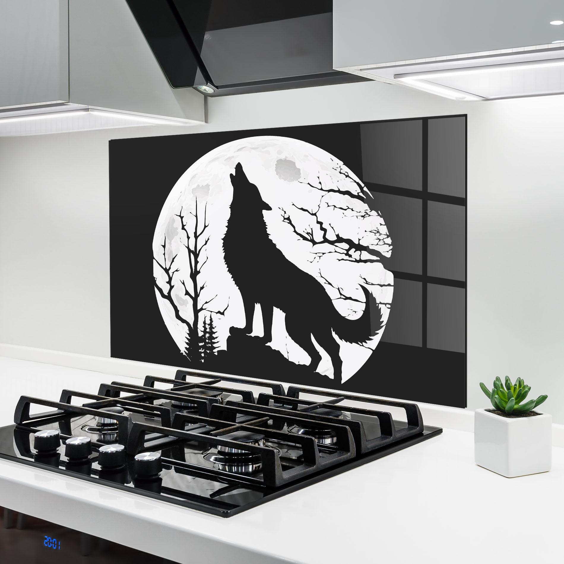 Konyhai üveg hátfal Full Moon Wolf mockup 6