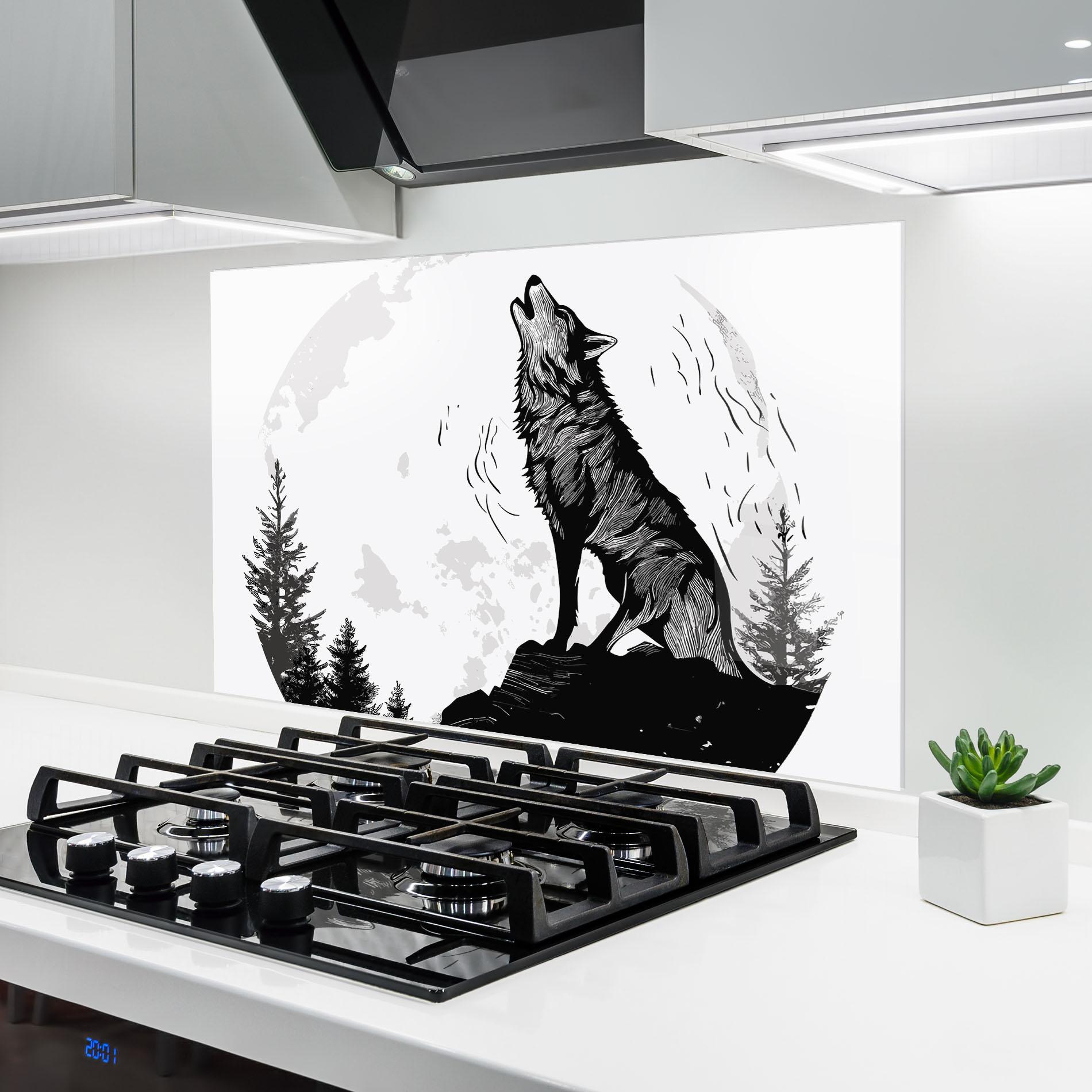 Konyhai üveg hátfal Grey Moon Wolf mockup 6