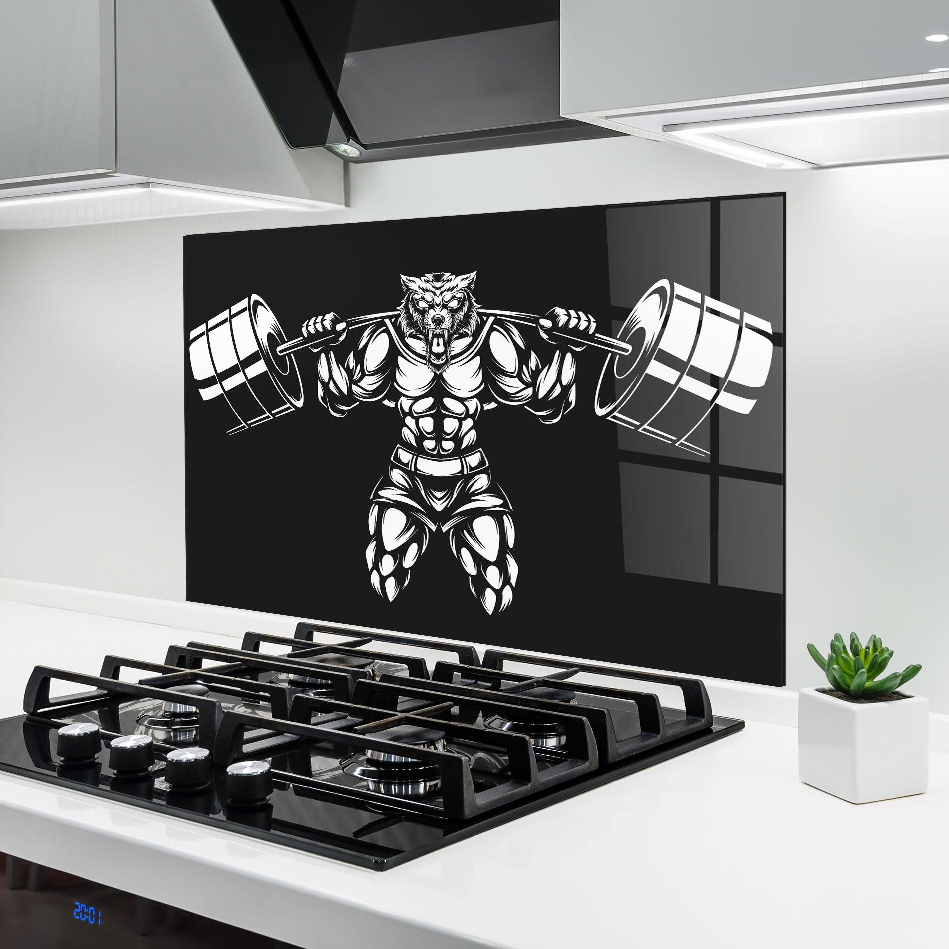 Konyhai üveg hátfal Work Out Wolf mockup 6