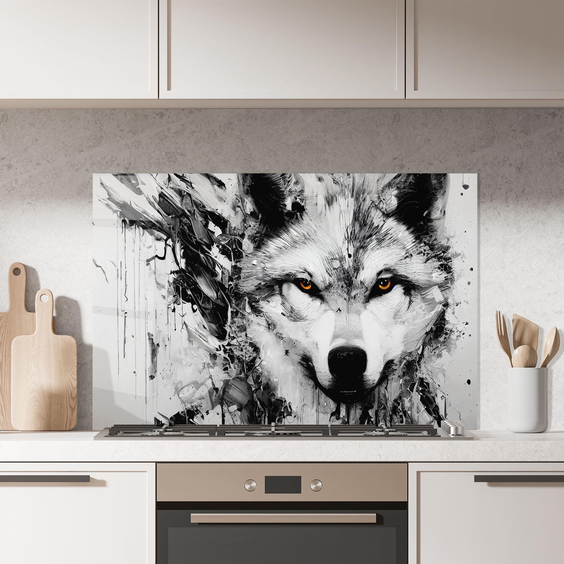Konyhai üveg hátfal Grey Wolf Portrait mockup 7