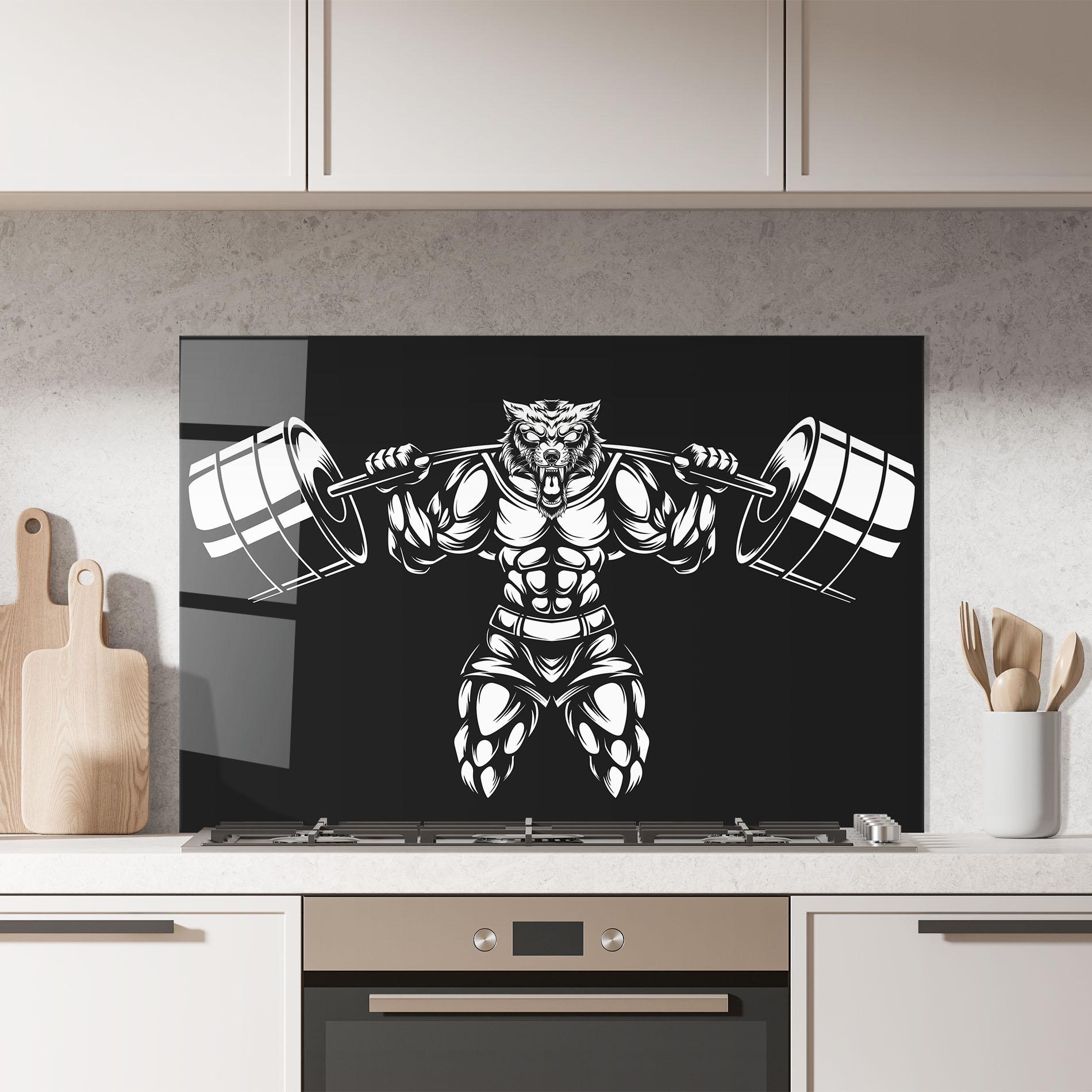 Konyhai üveg hátfal Work Out Wolf mockup 7