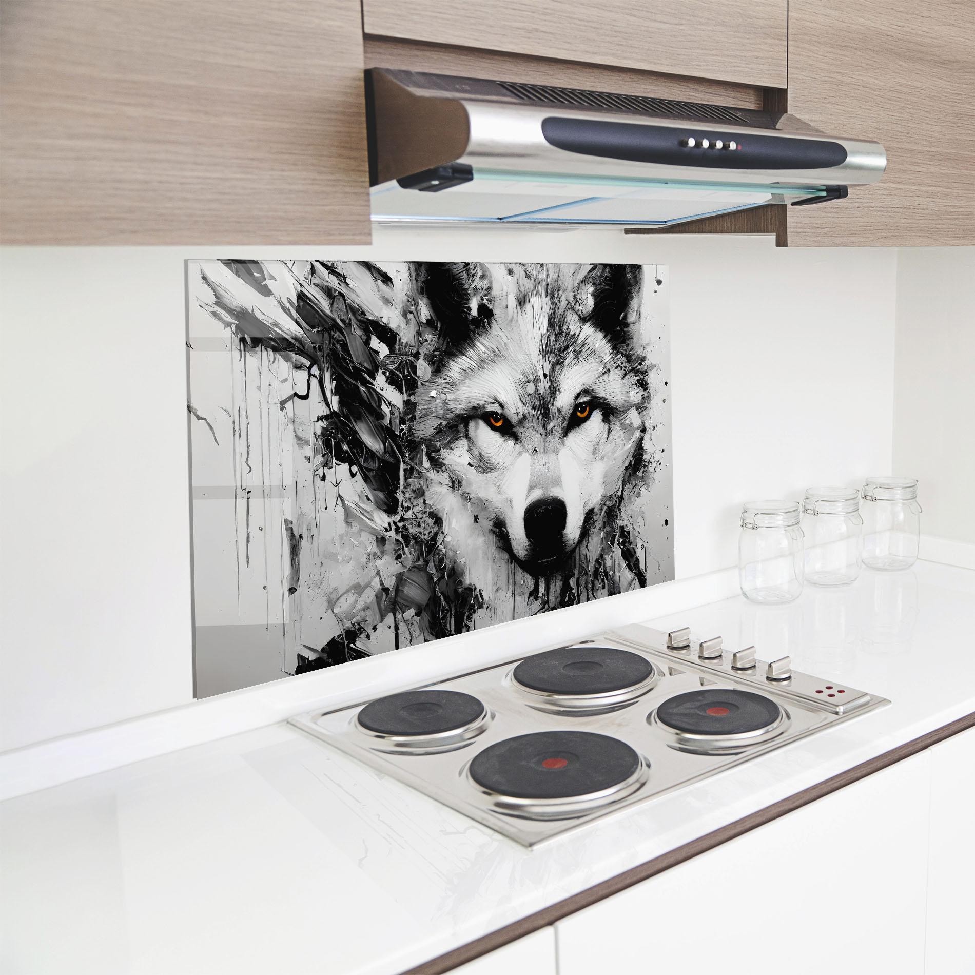 Konyhai üveg hátfal Grey Wolf Portrait mockup 8