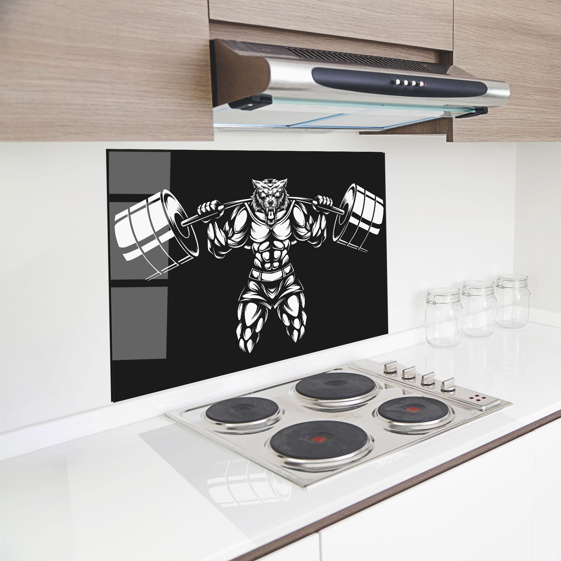 Konyhai üveg hátfal Work Out Wolf mockup 8
