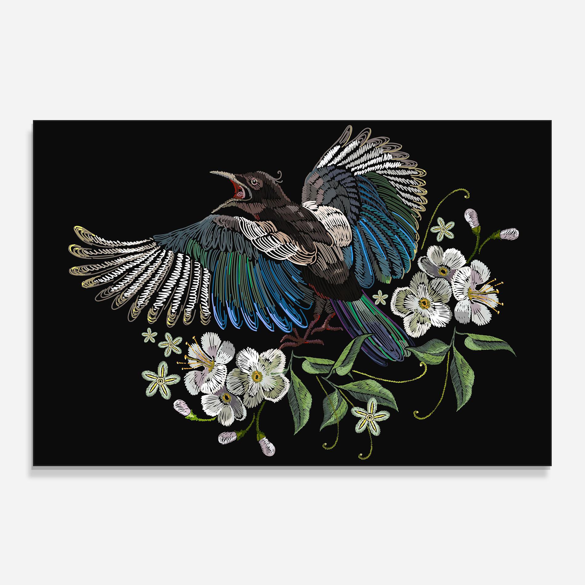 Konyhai üveg hátfal Embroidery Bird mockup 0