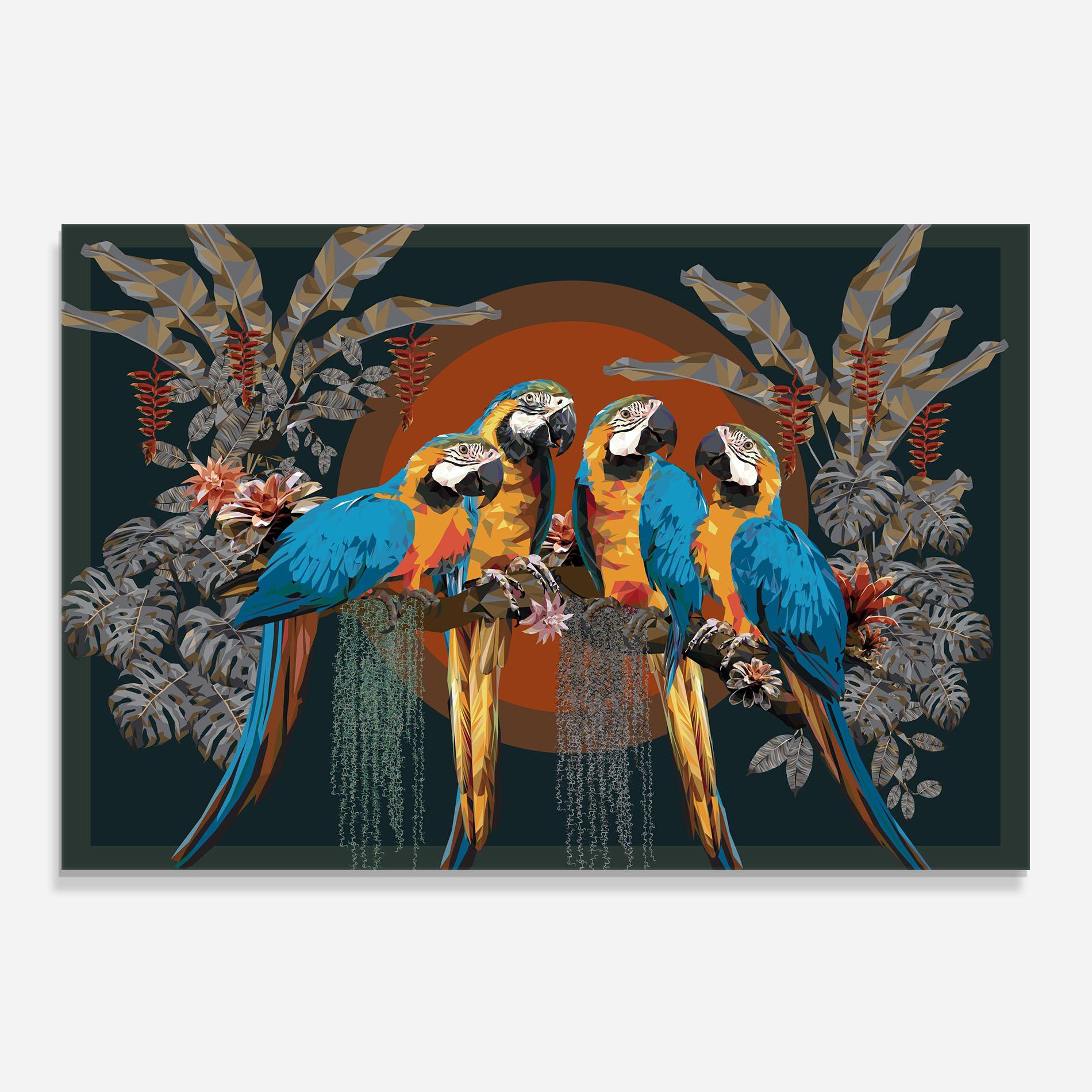 Konyhai üveg hátfal Parrot Couples mockup 0