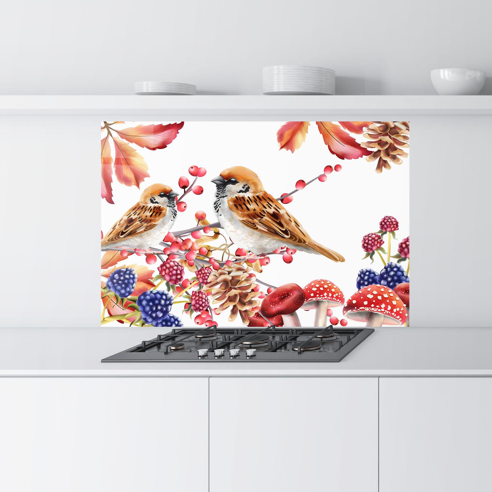 Konyhai üveg hátfal Birds And Berries mockup 9