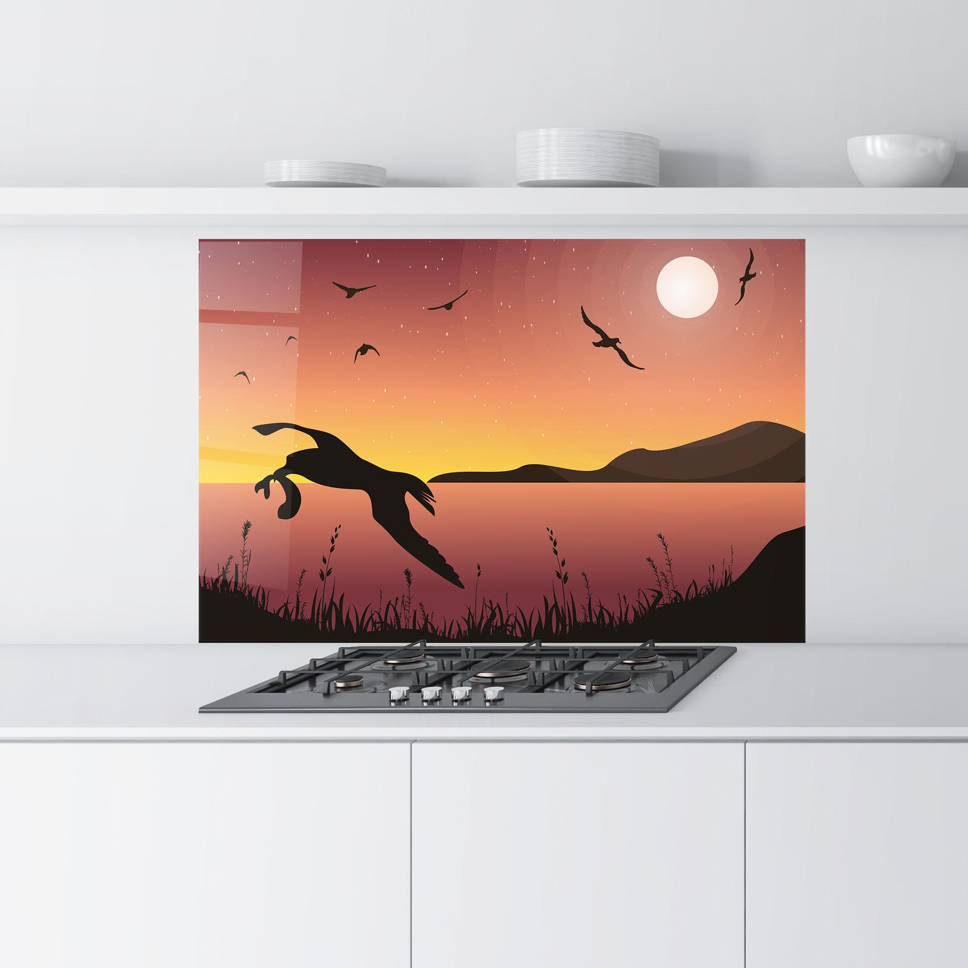 Konyhai üveg hátfal Birds Fishing mockup 9