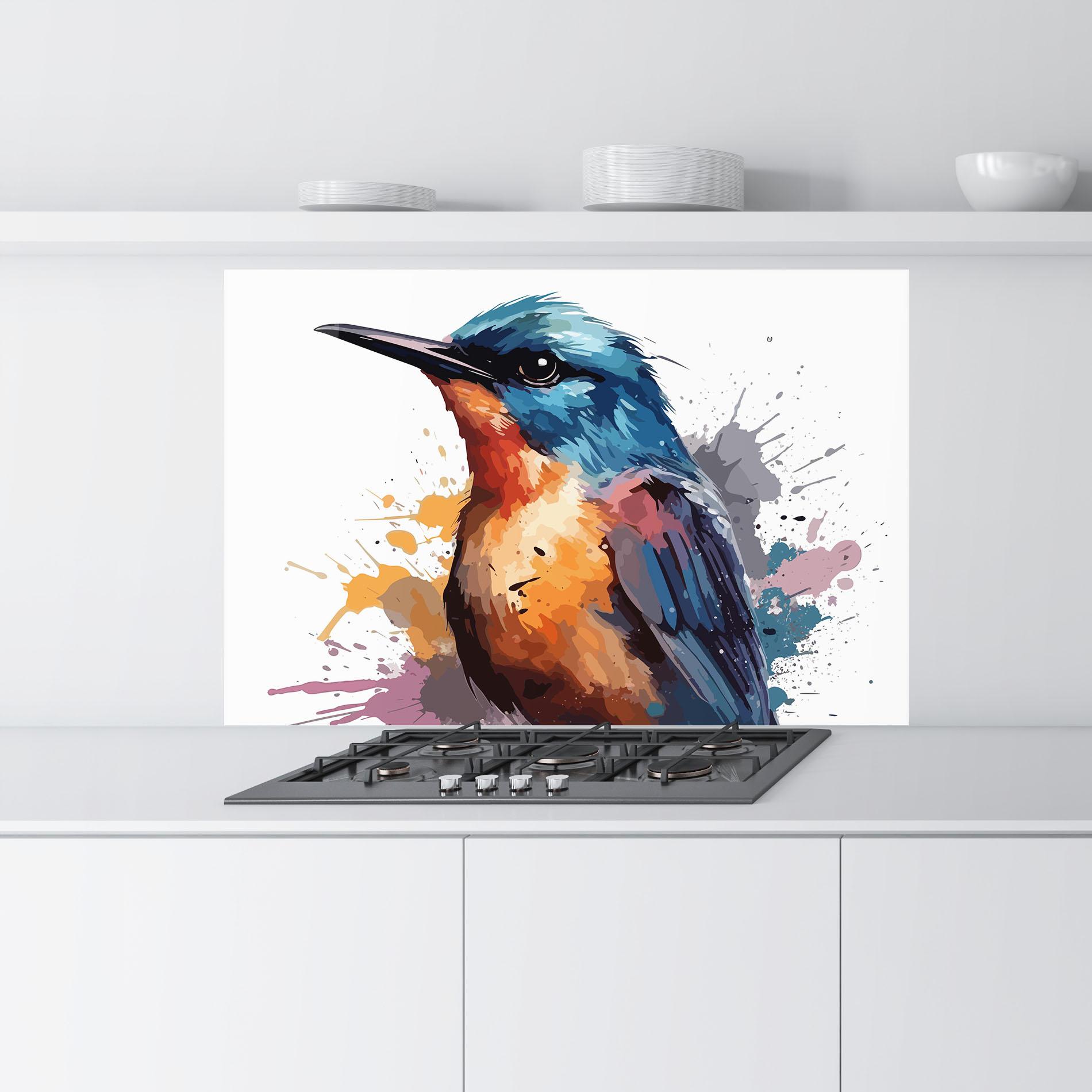 Konyhai üveg hátfal Brush Style Bird mockup 9