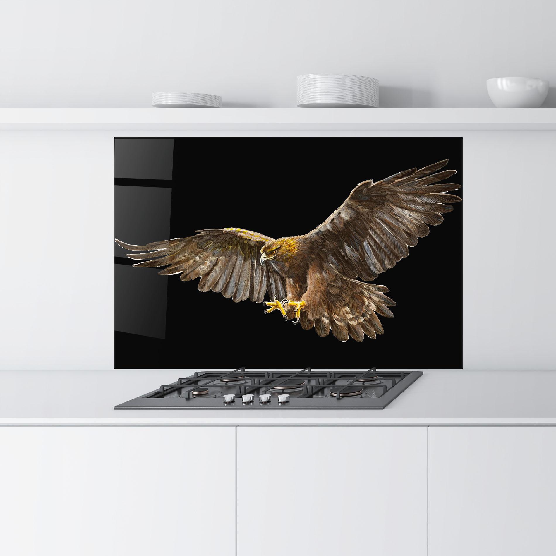 Konyhai üveg hátfal Eagle On Black mockup 9