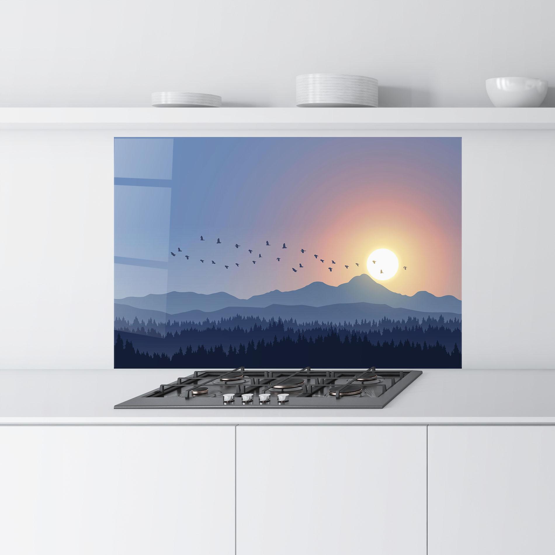 Konyhai üveg hátfal Sunset Birds View mockup 9