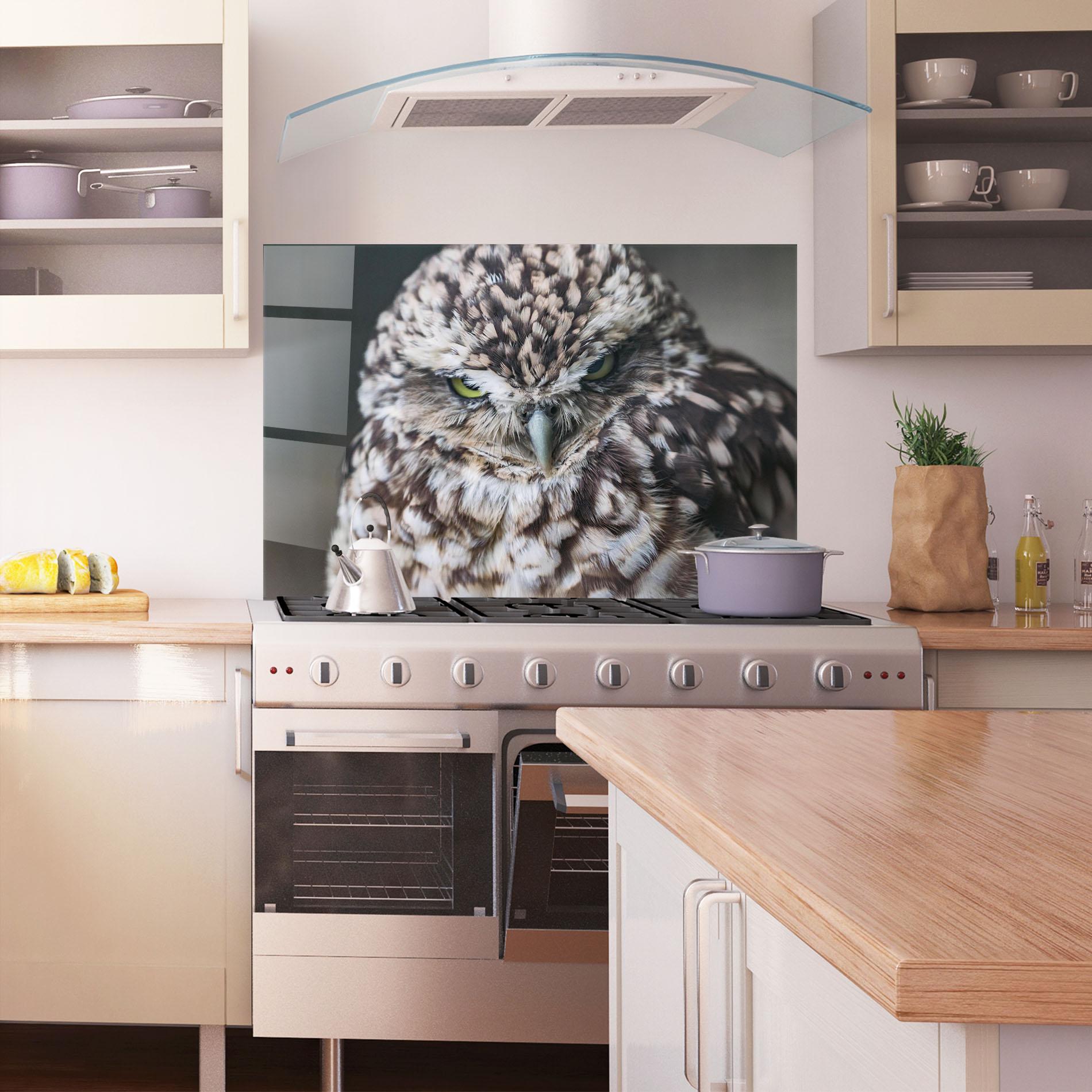 Konyhai üveg hátfal Angry Little Owl mockup 1