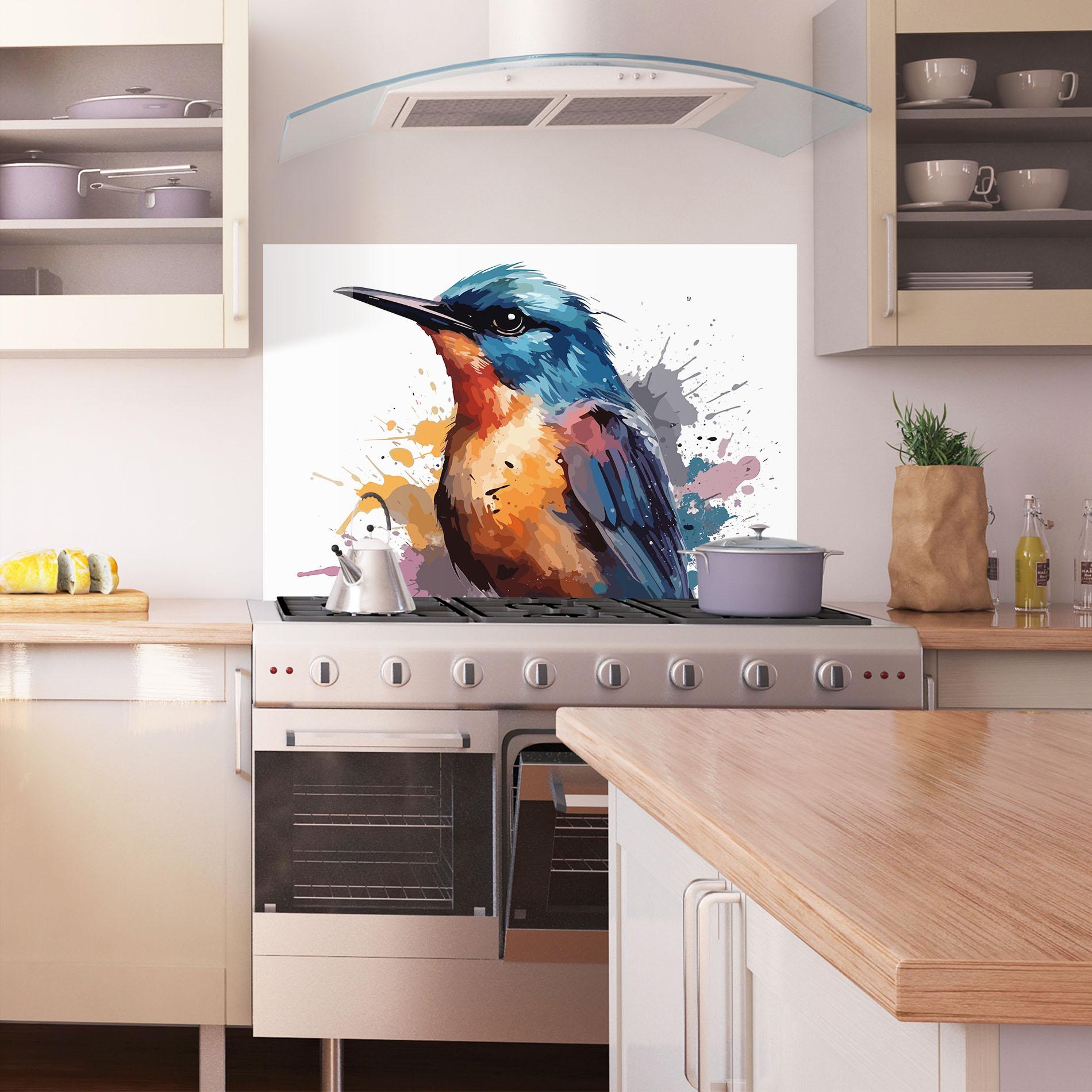 Konyhai üveg hátfal Brush Style Bird mockup 1