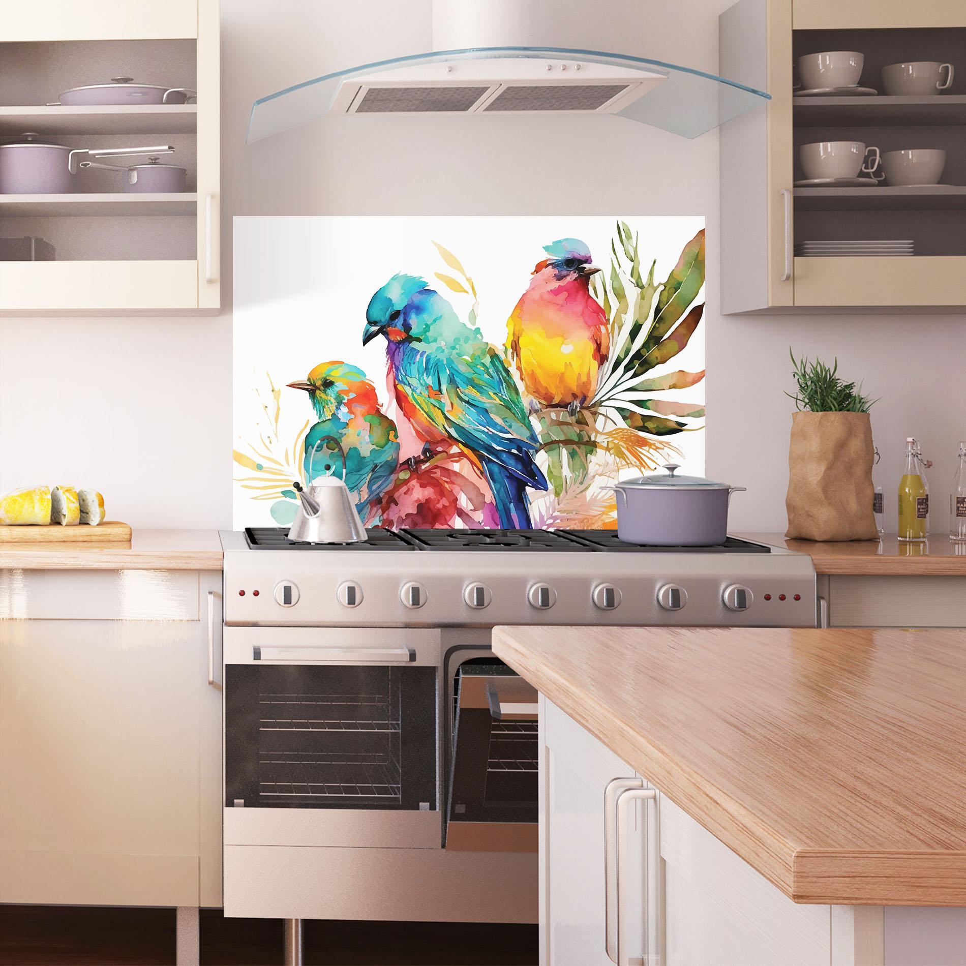 Konyhai üveg hátfal Colorful Birds mockup 1